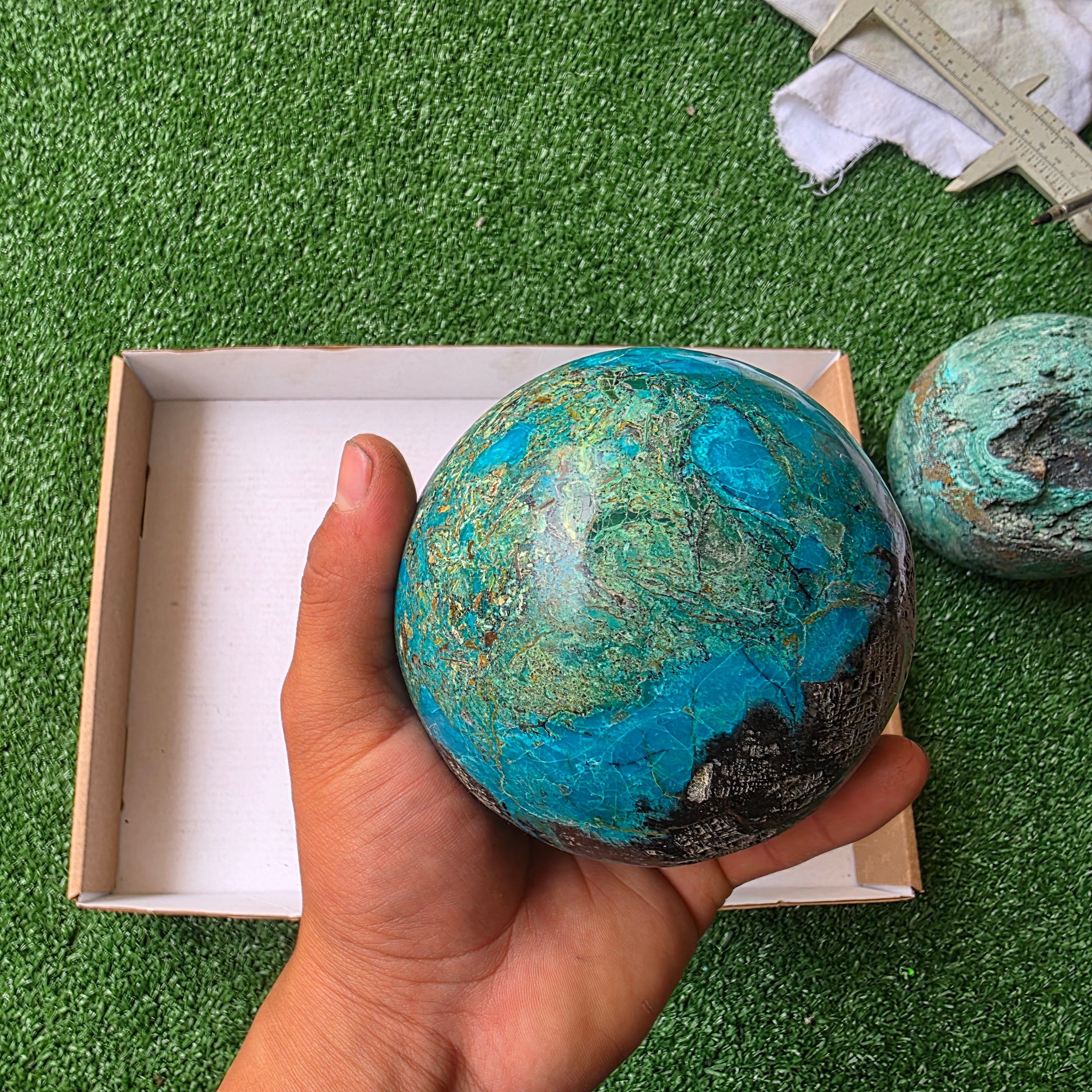 lot 3 pcs Chrysocolla egg and sphere