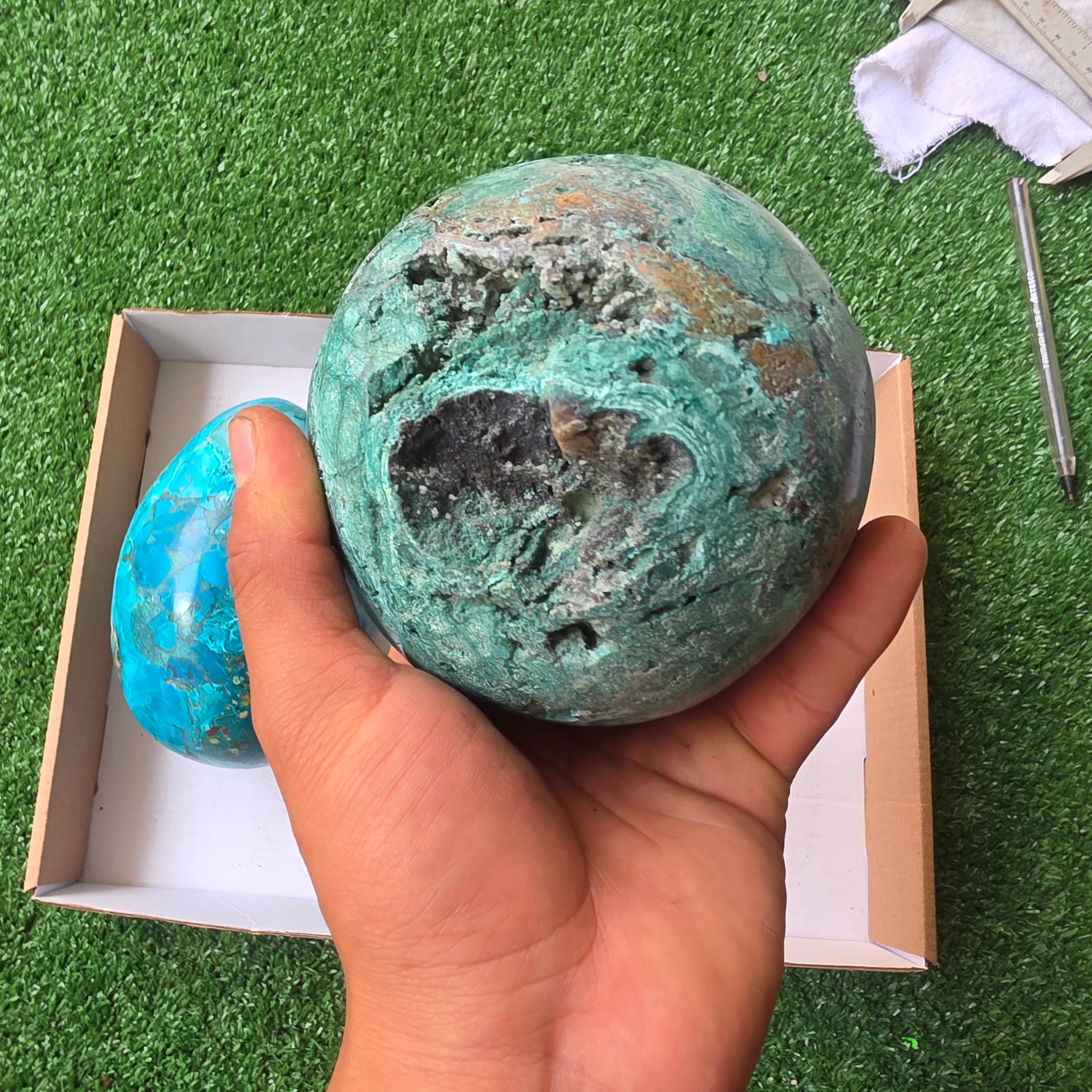 lot 3 pcs Chrysocolla egg and sphere
