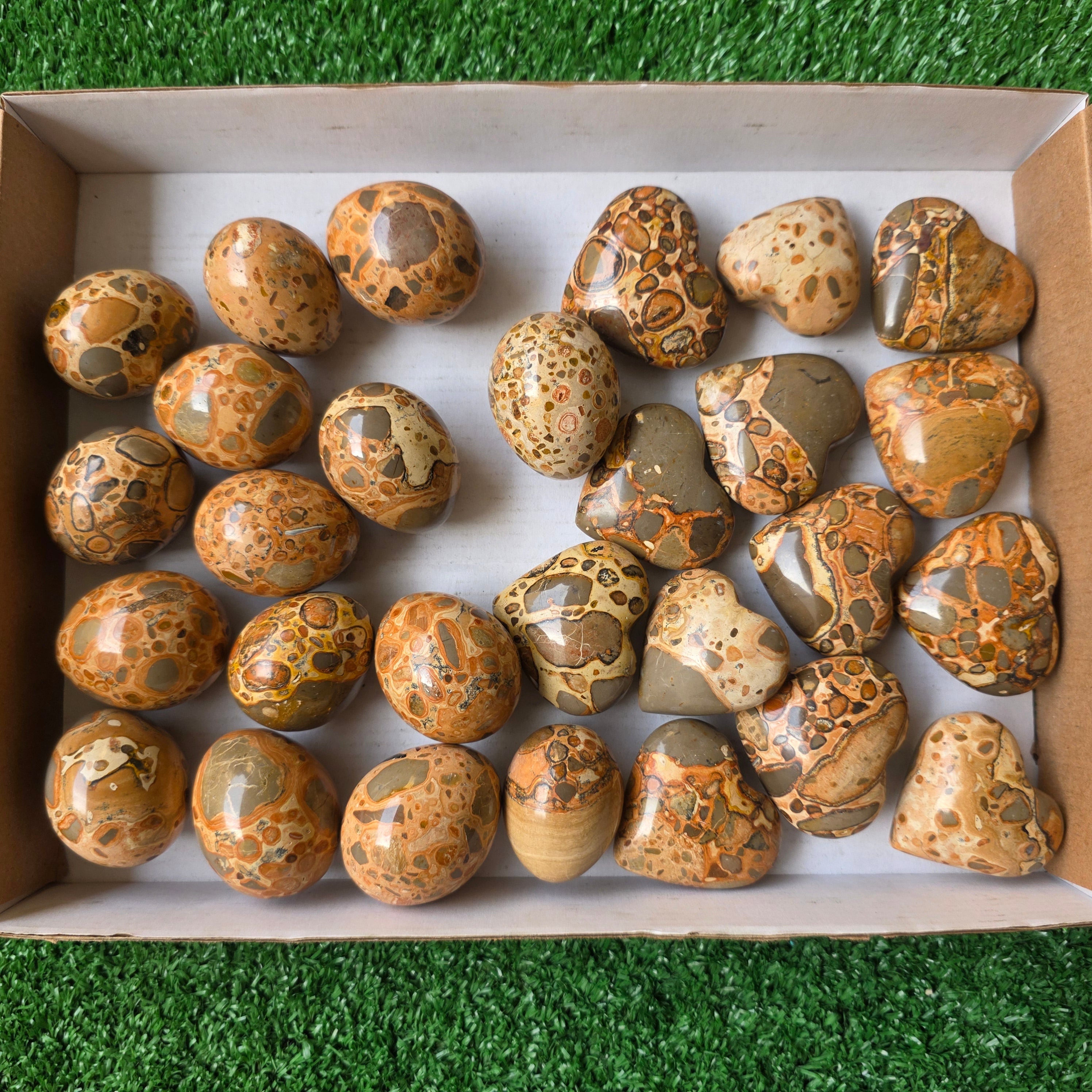 Lot 28 pcs Jaspe Leopardo Heart and Egg