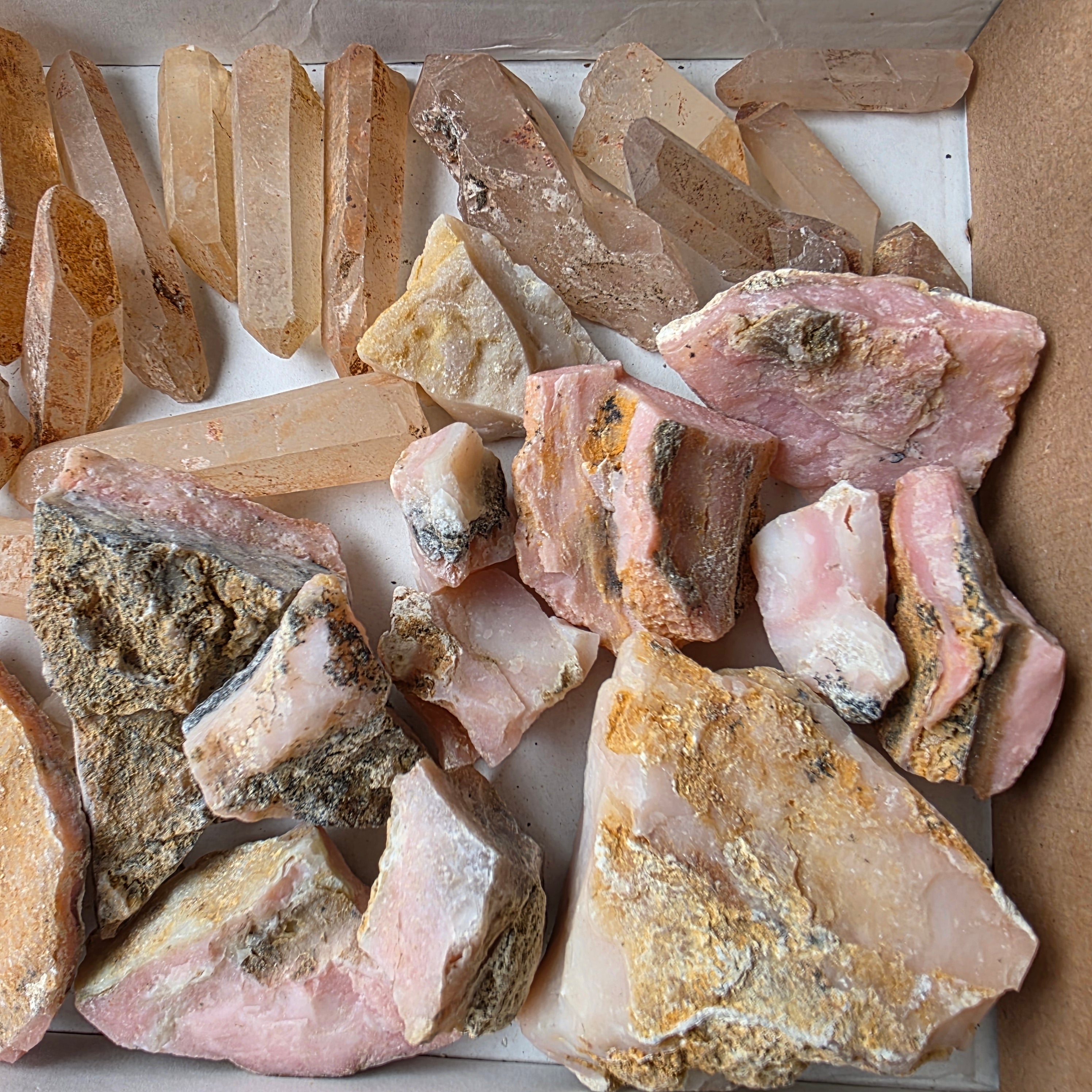 Lot 36 pcs Crystal Quartz and Pink Opal Rough