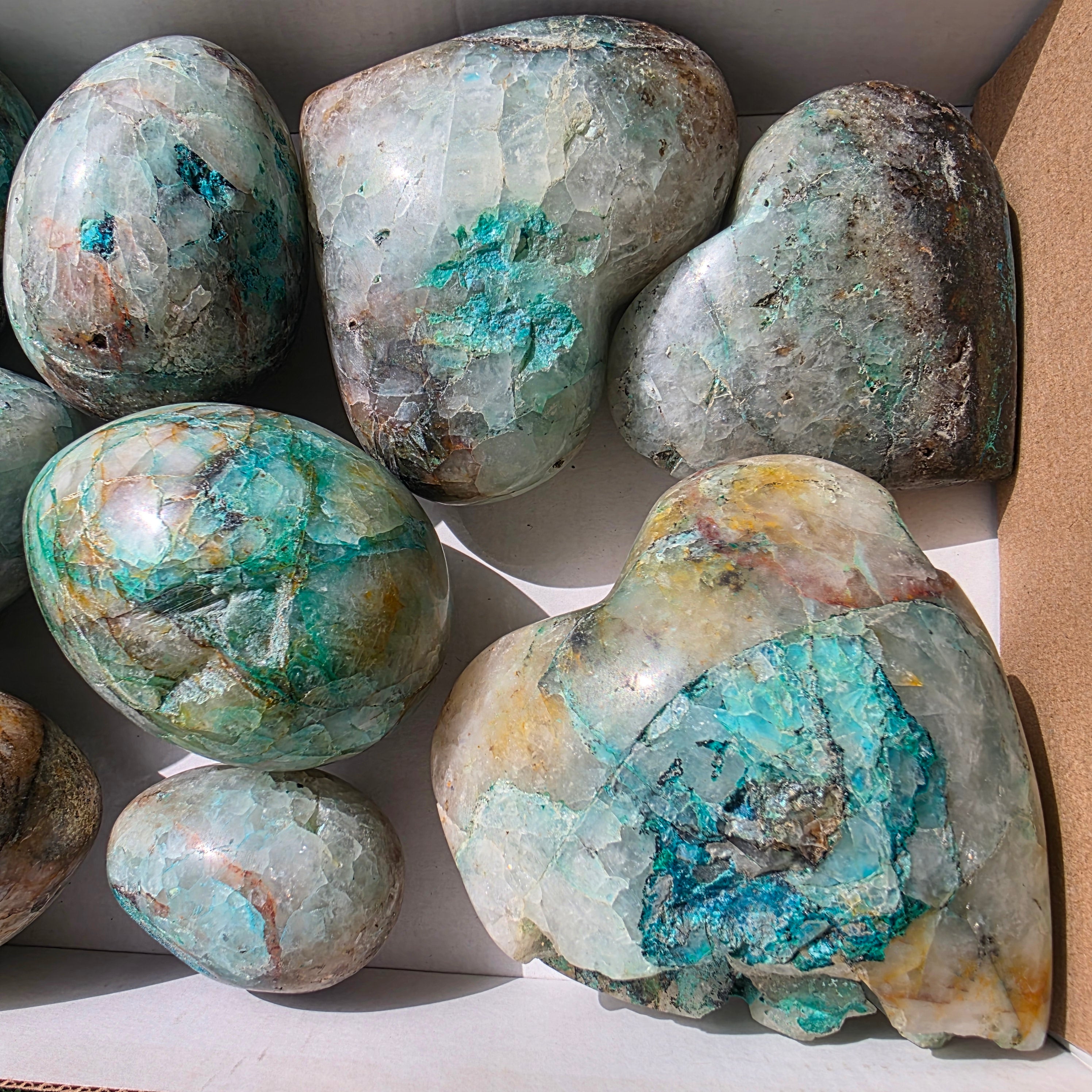 Lot 9 pcs Chrysocolla on Quartz Heart and Egg