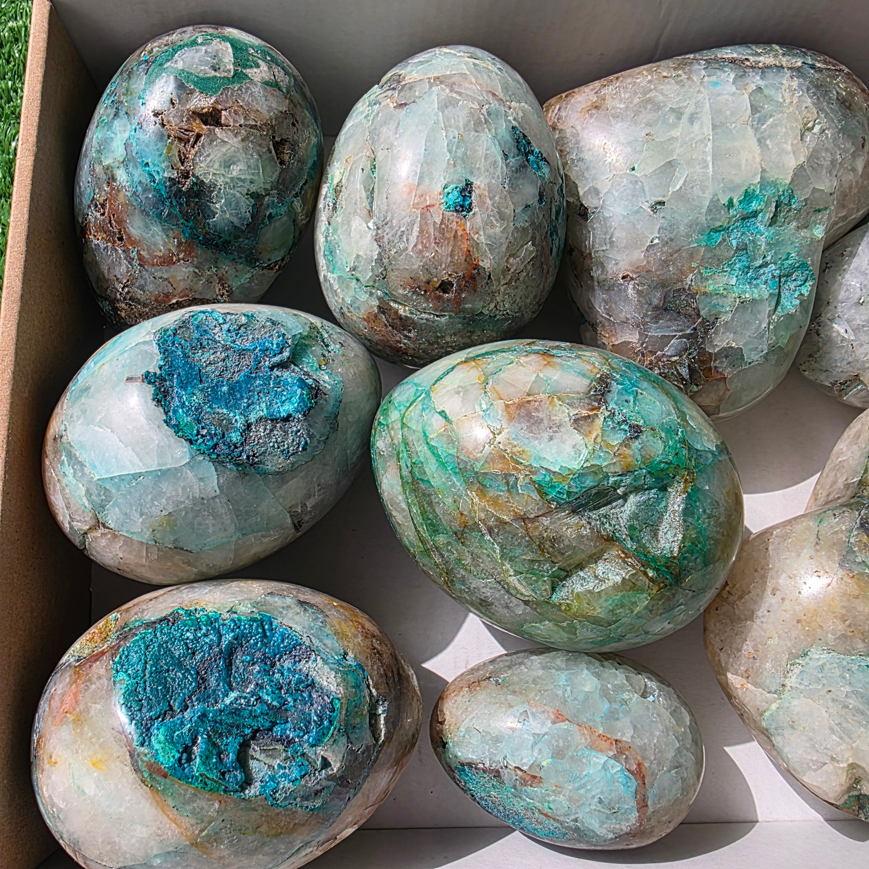 Lot 9 pcs Chrysocolla on Quartz Heart and Egg