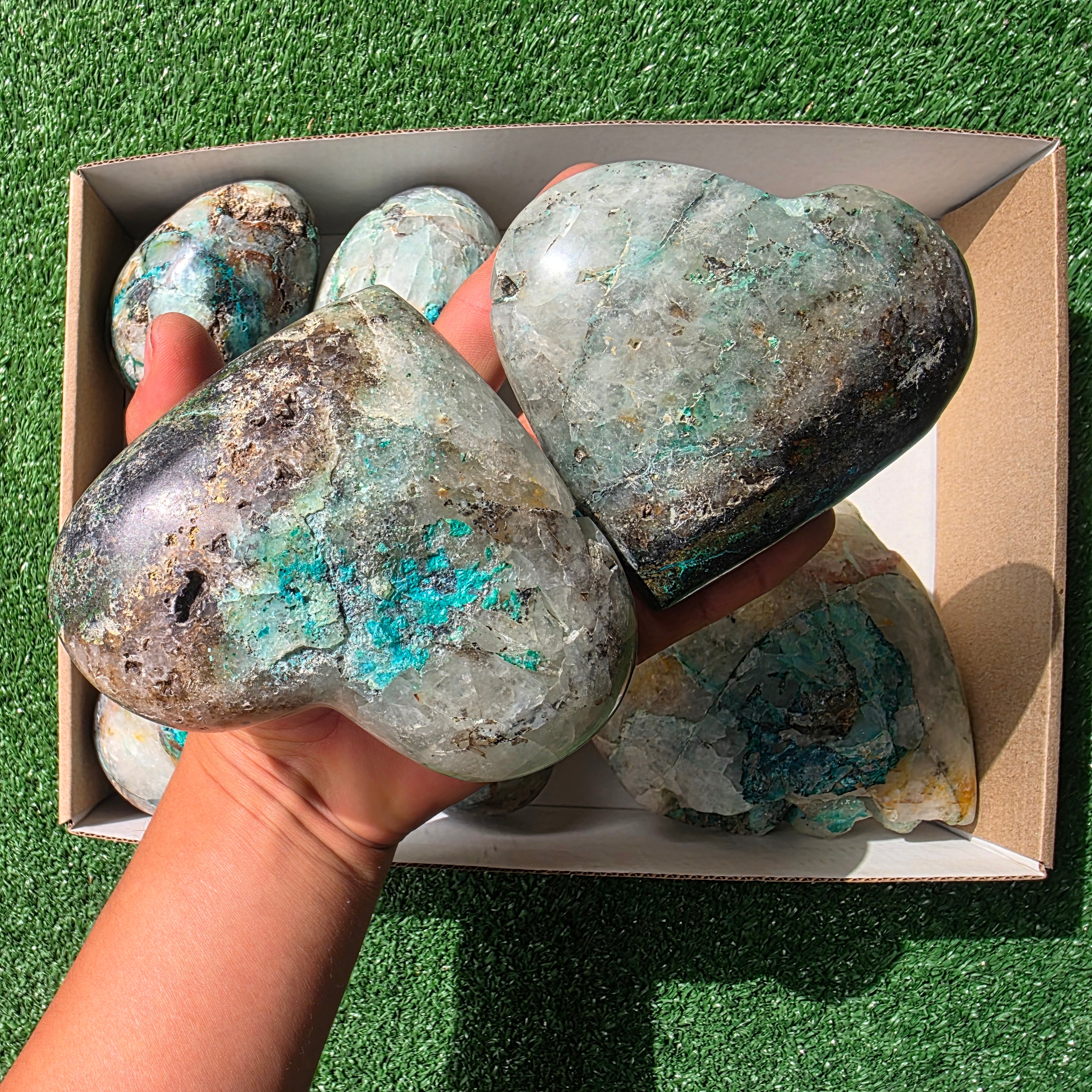 Lot 9 pcs Chrysocolla on Quartz Heart and Egg