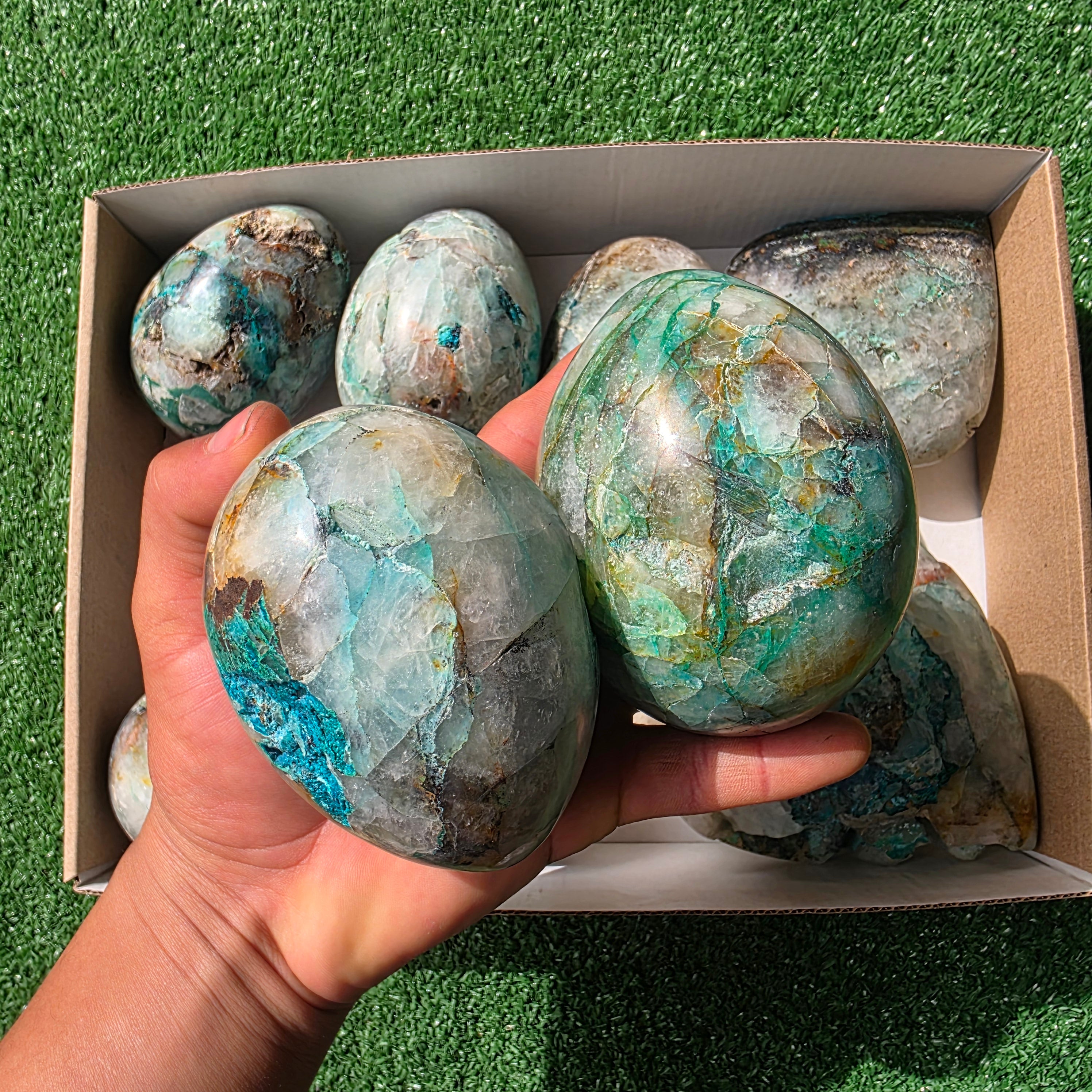 Lot 9 pcs Chrysocolla on Quartz Heart and Egg
