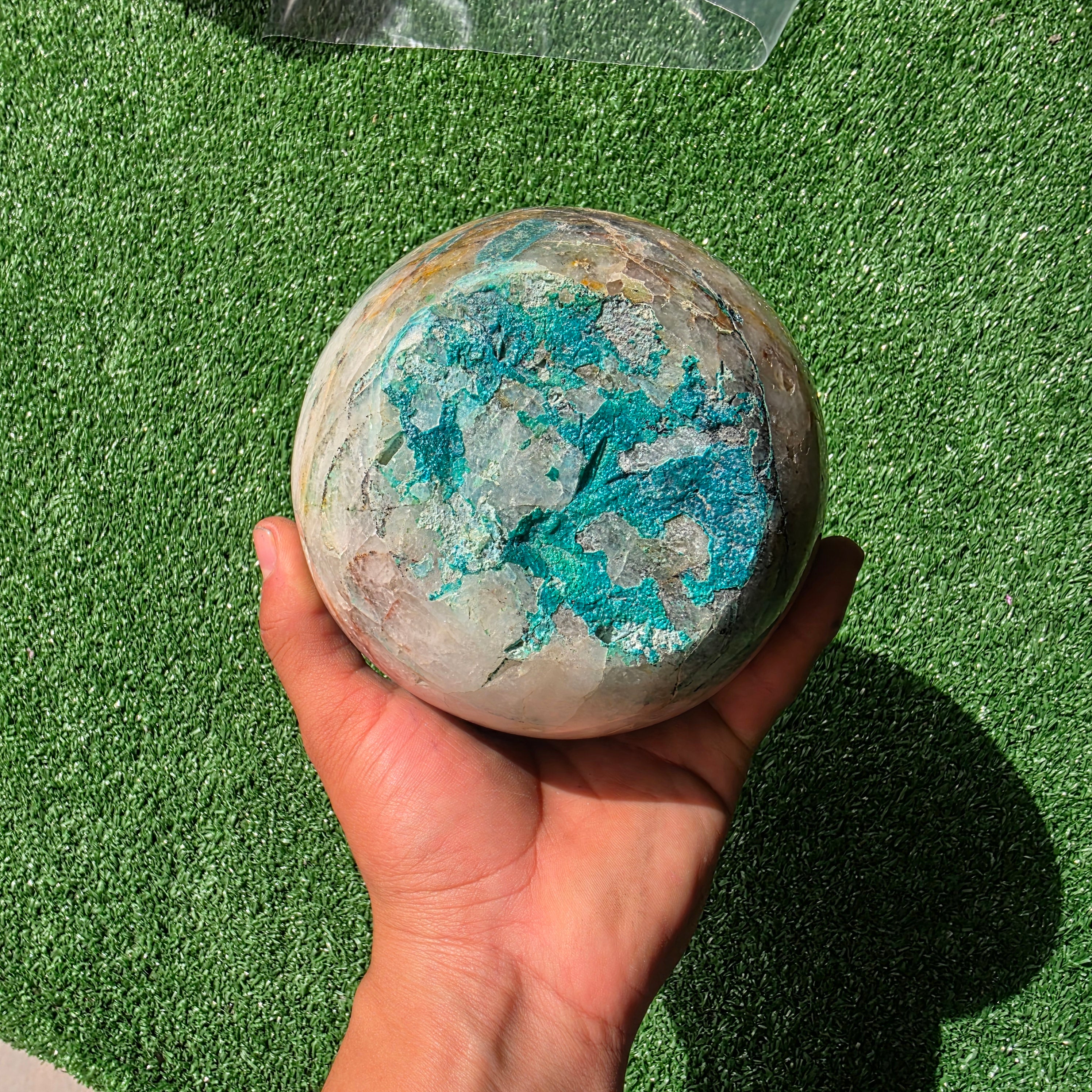 Lot 1 pc Chrysocolla on Quartz Sphere
