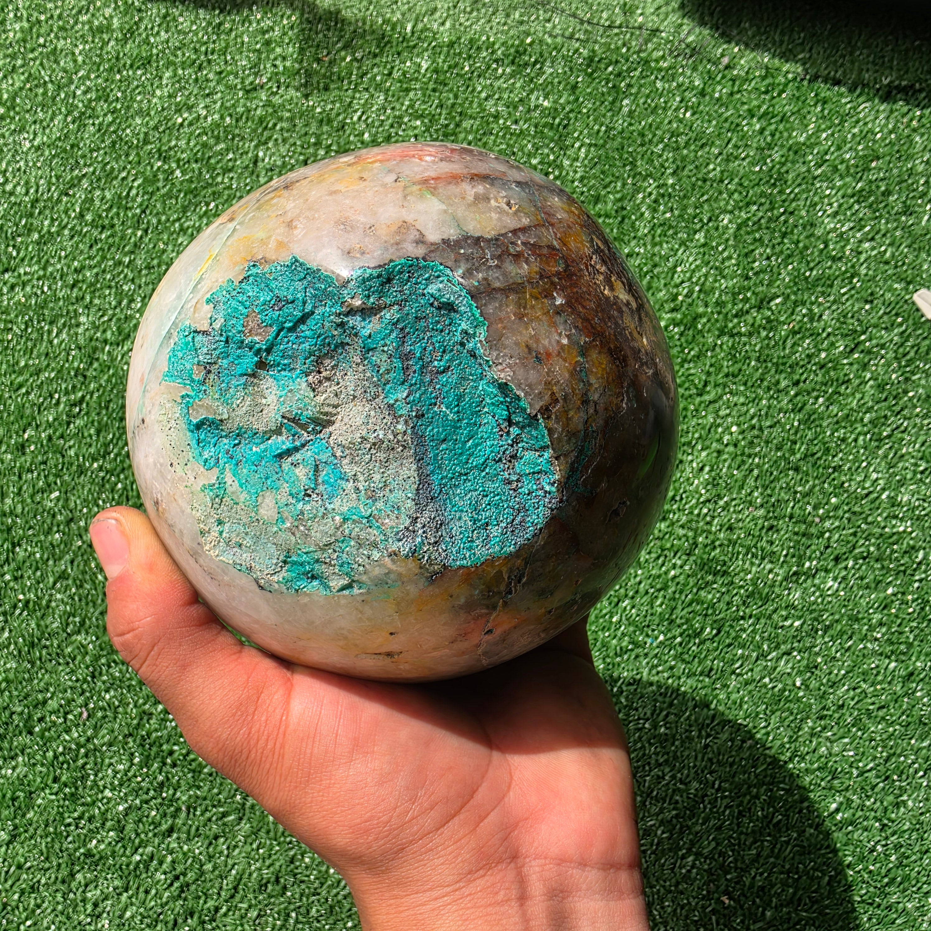 Lot 1 pc Chrysocolla on Quartz Sphere