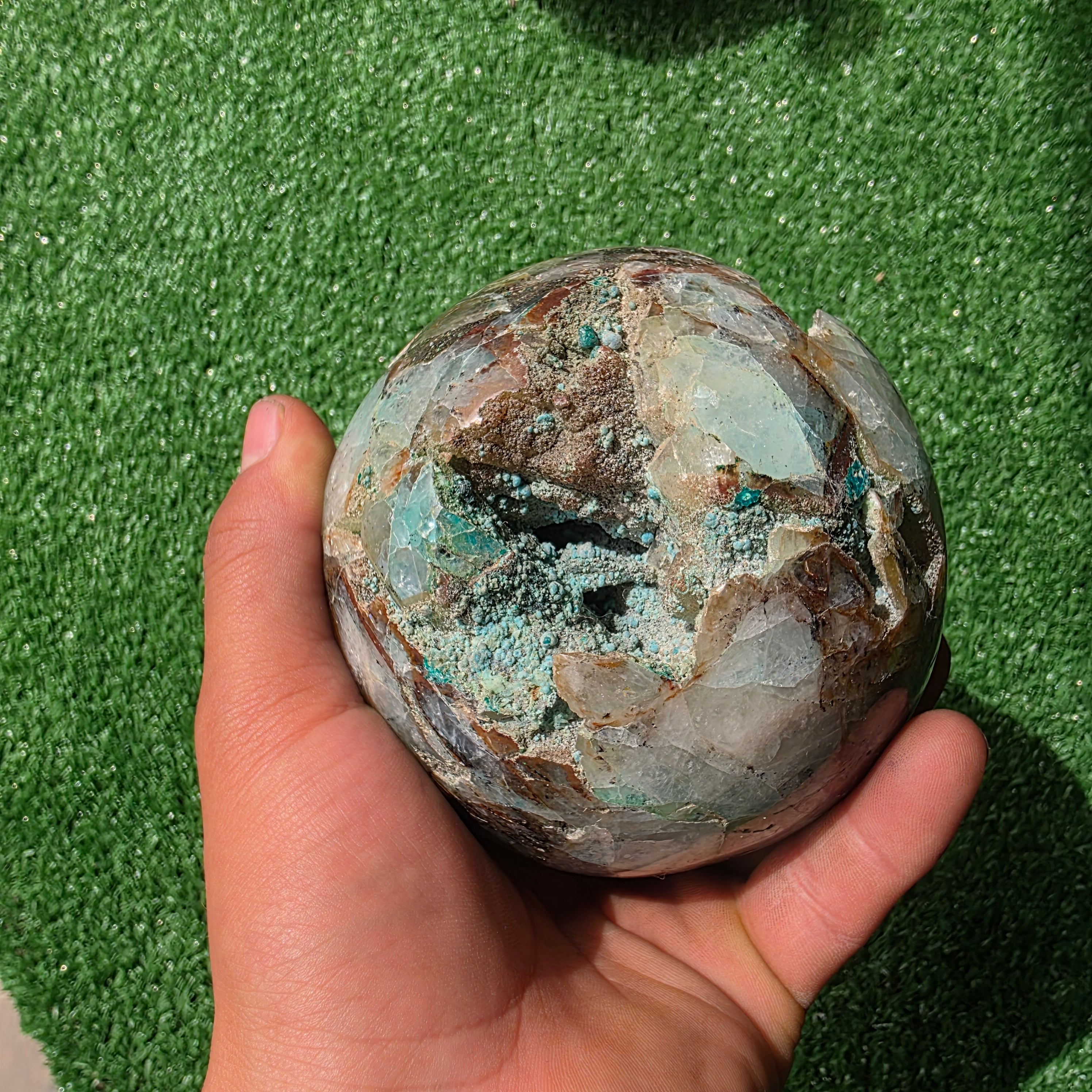 Lot 1 pc Chrysocolla on Quartz Sphere