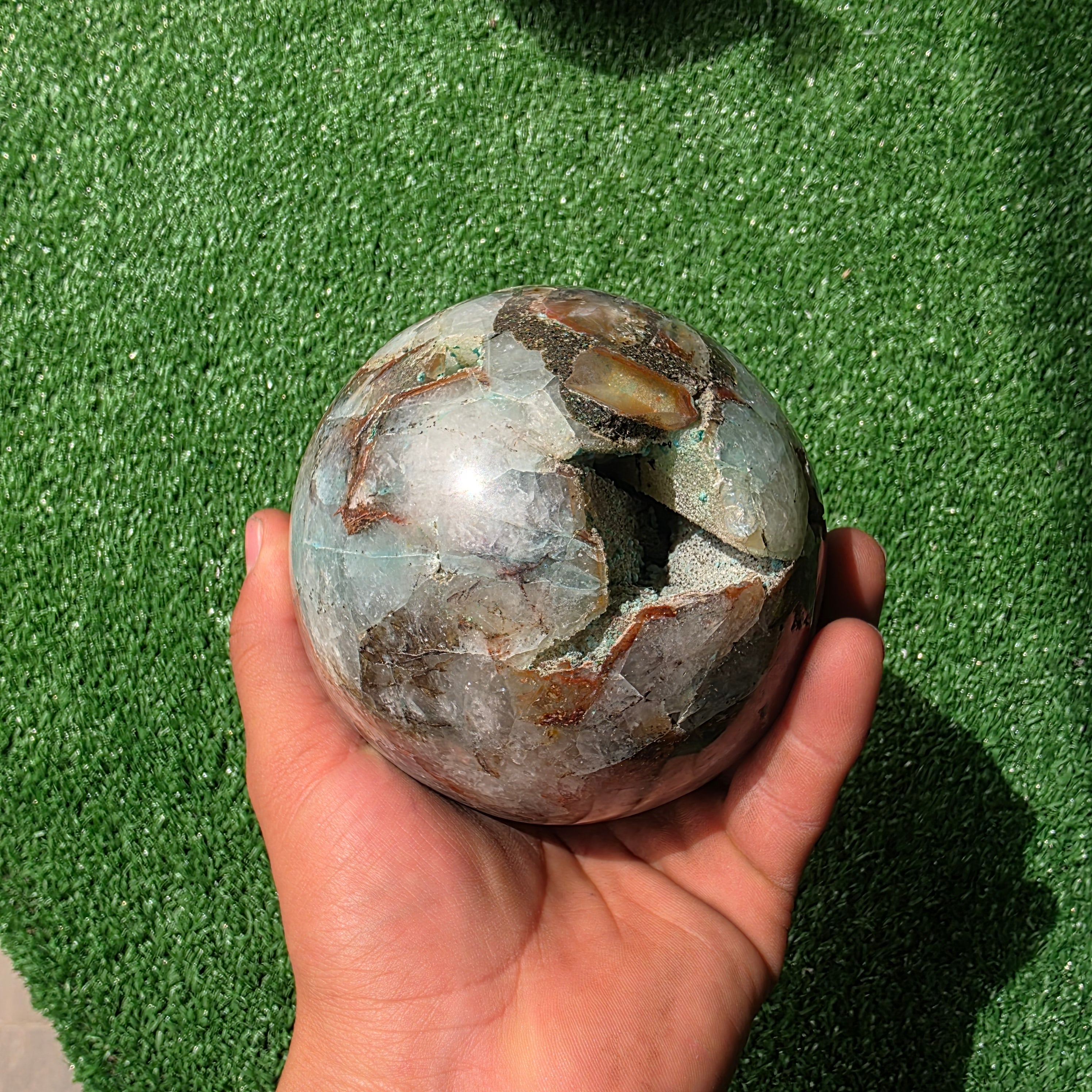 Lot 1 pc Chrysocolla on Quartz Sphere