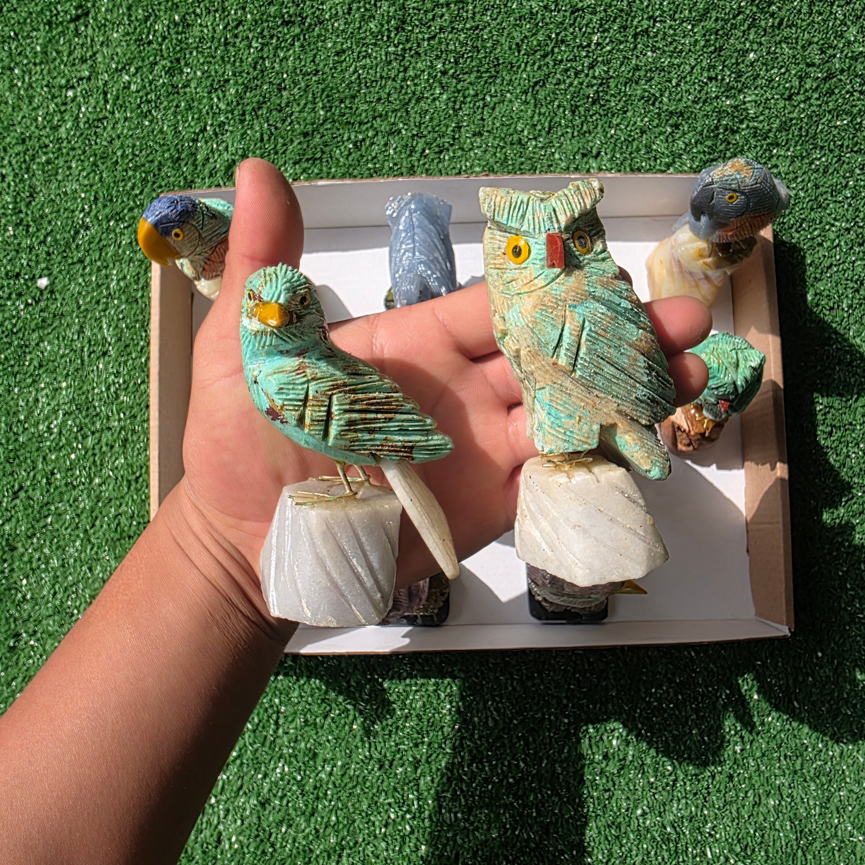 Lot 12 pcs Angelite, Peruvian Turquoise and Phosphosiderite Bird