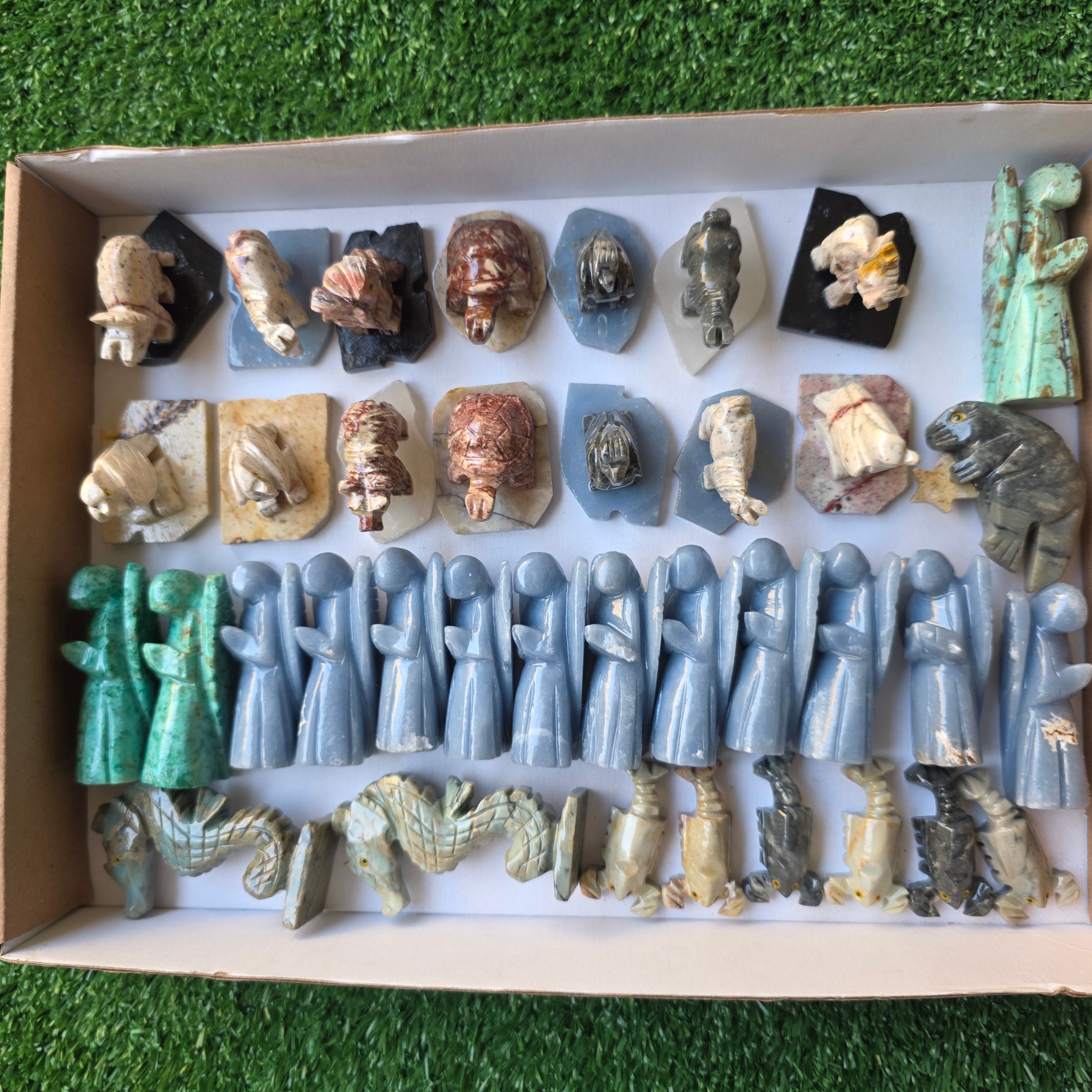 Lot 37 pcs Soapstone, Peruvian Turquoise and Angelite Animals