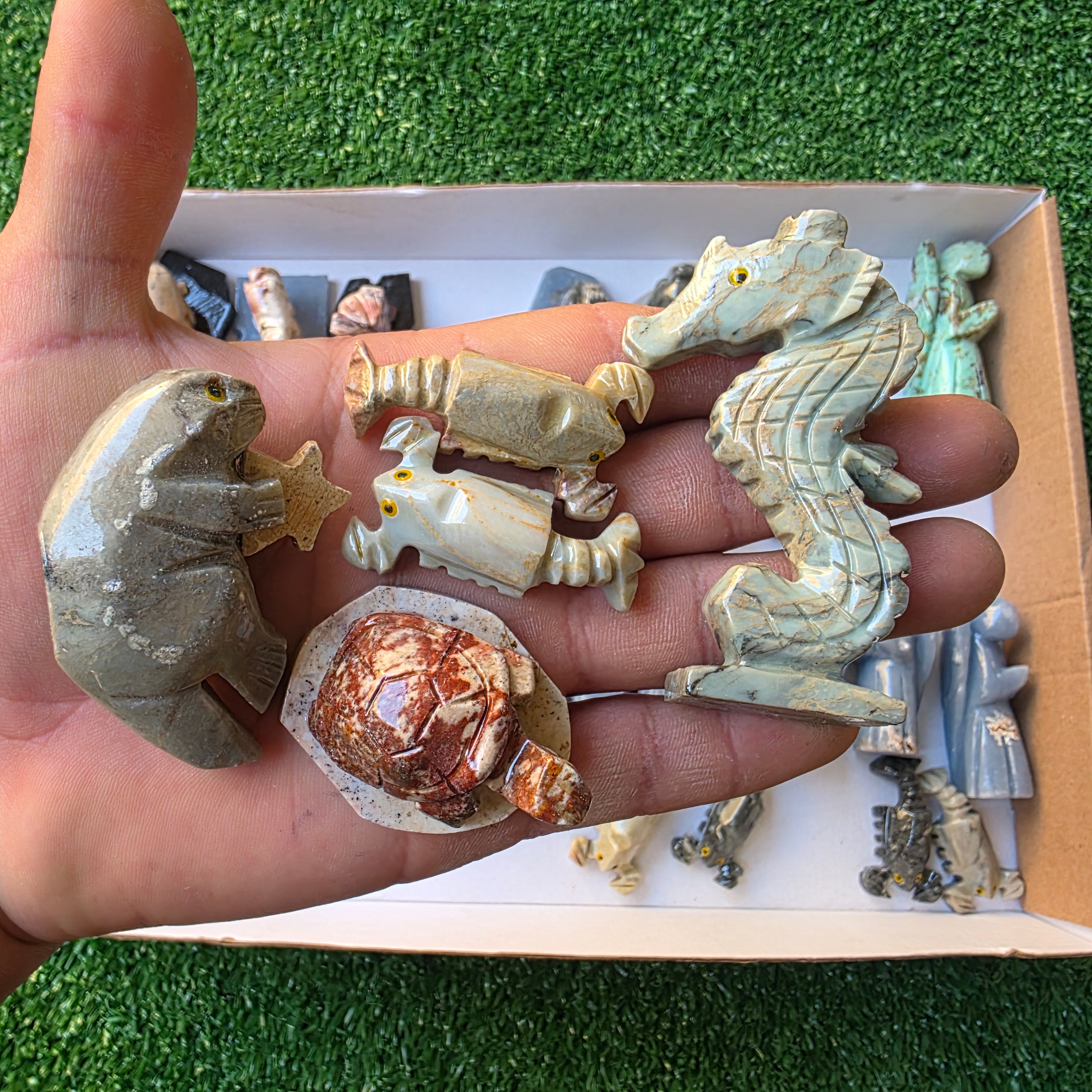Lot 37 pcs Soapstone, Peruvian Turquoise and Angelite Animals