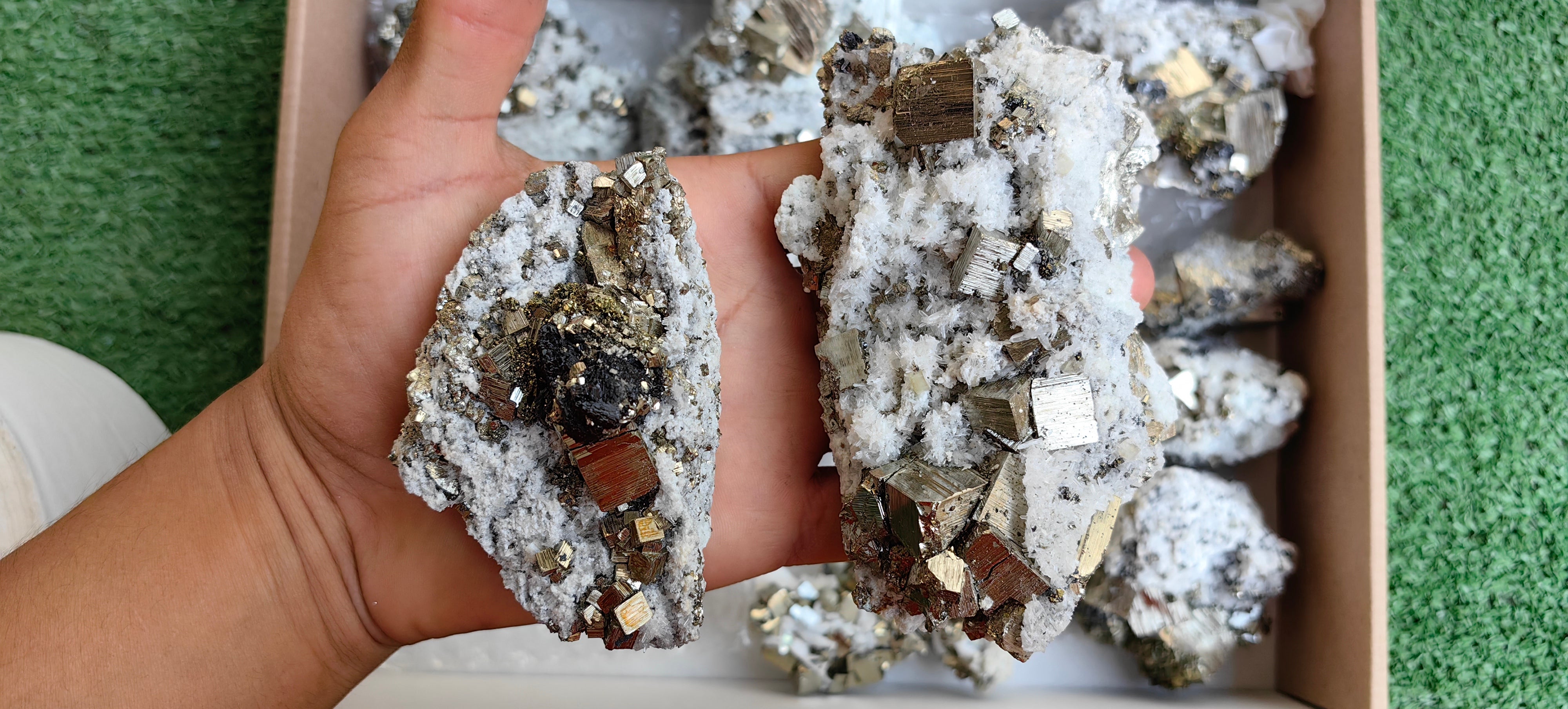 Lot 14 pcs Pyrite Cubic with Calcite