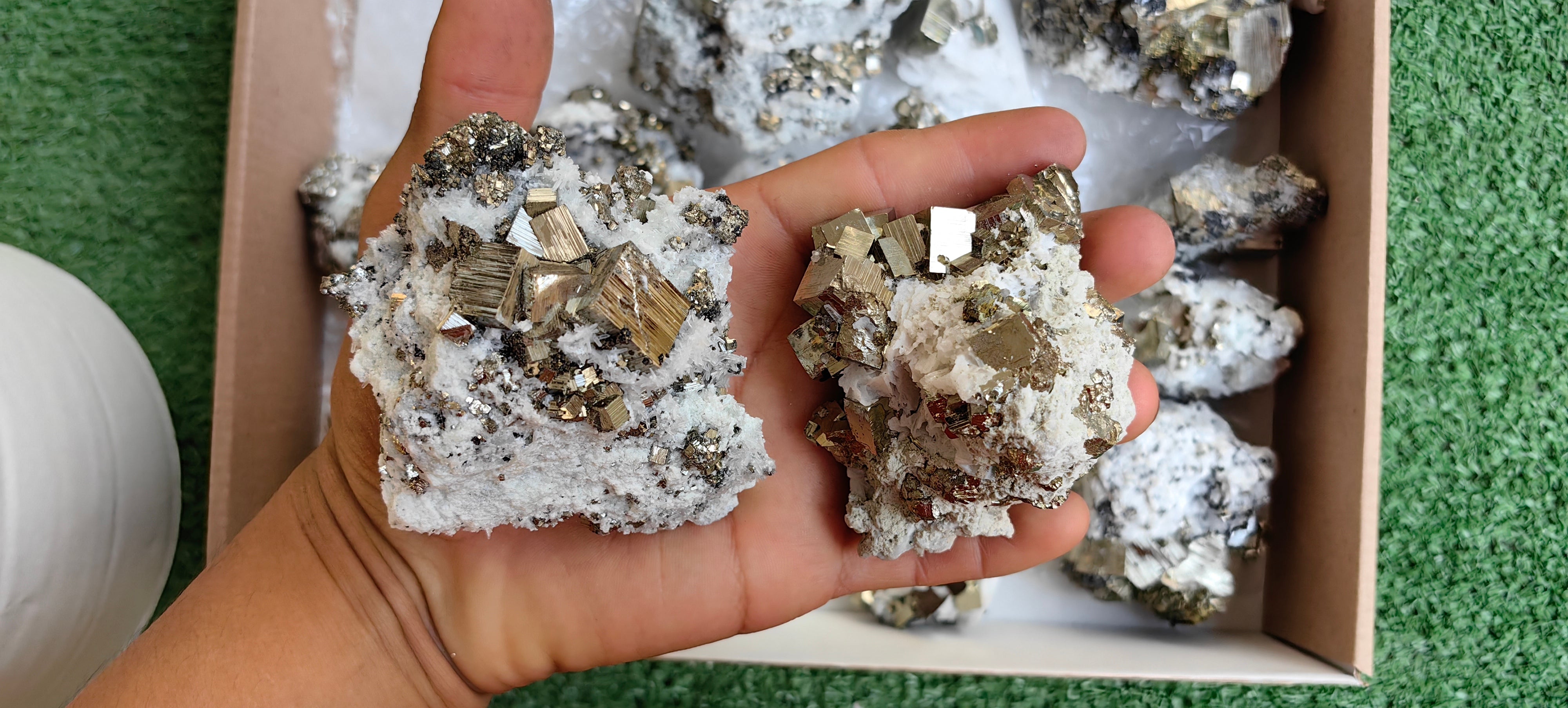 Lot 14 pcs Pyrite Cubic with Calcite