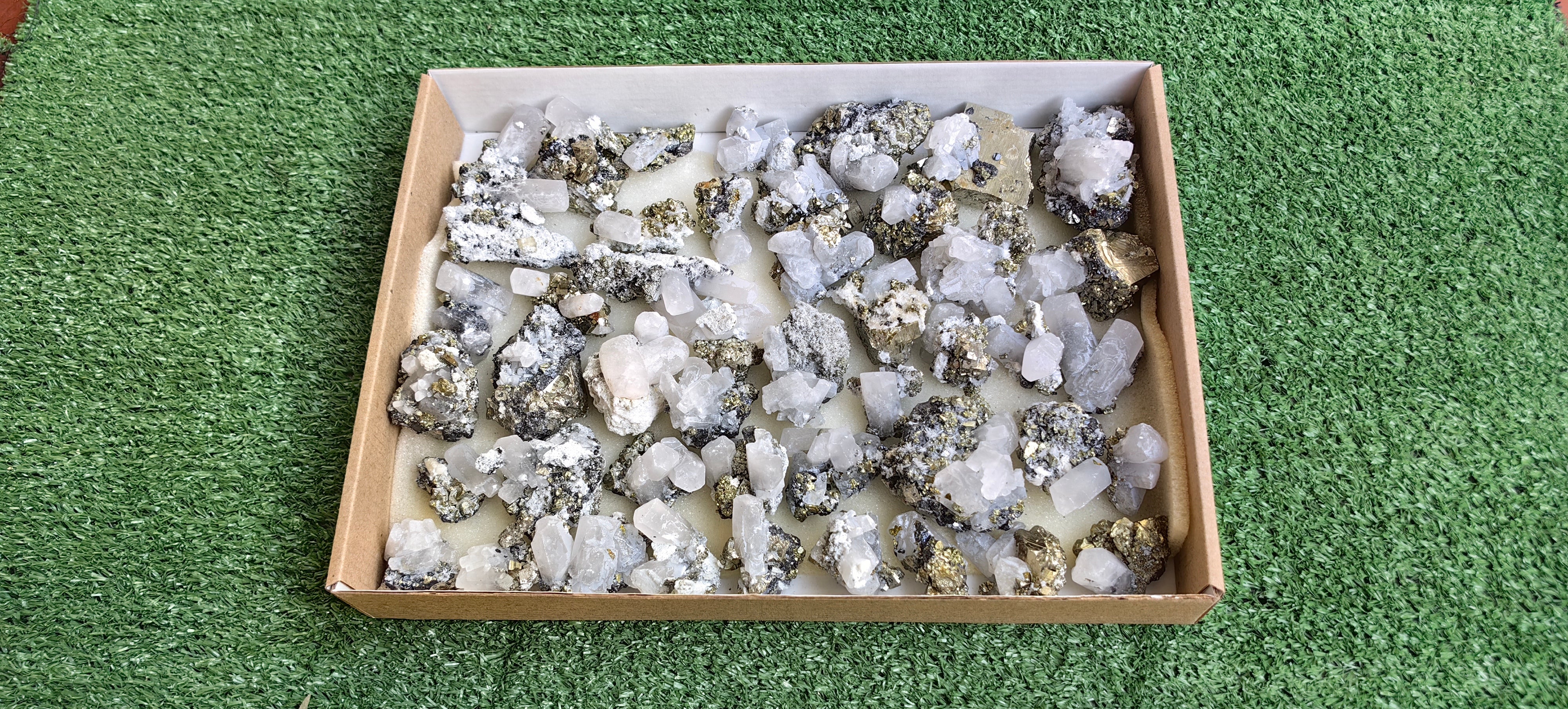 Lot 45 pcs Pyrite Cubic with Calcite