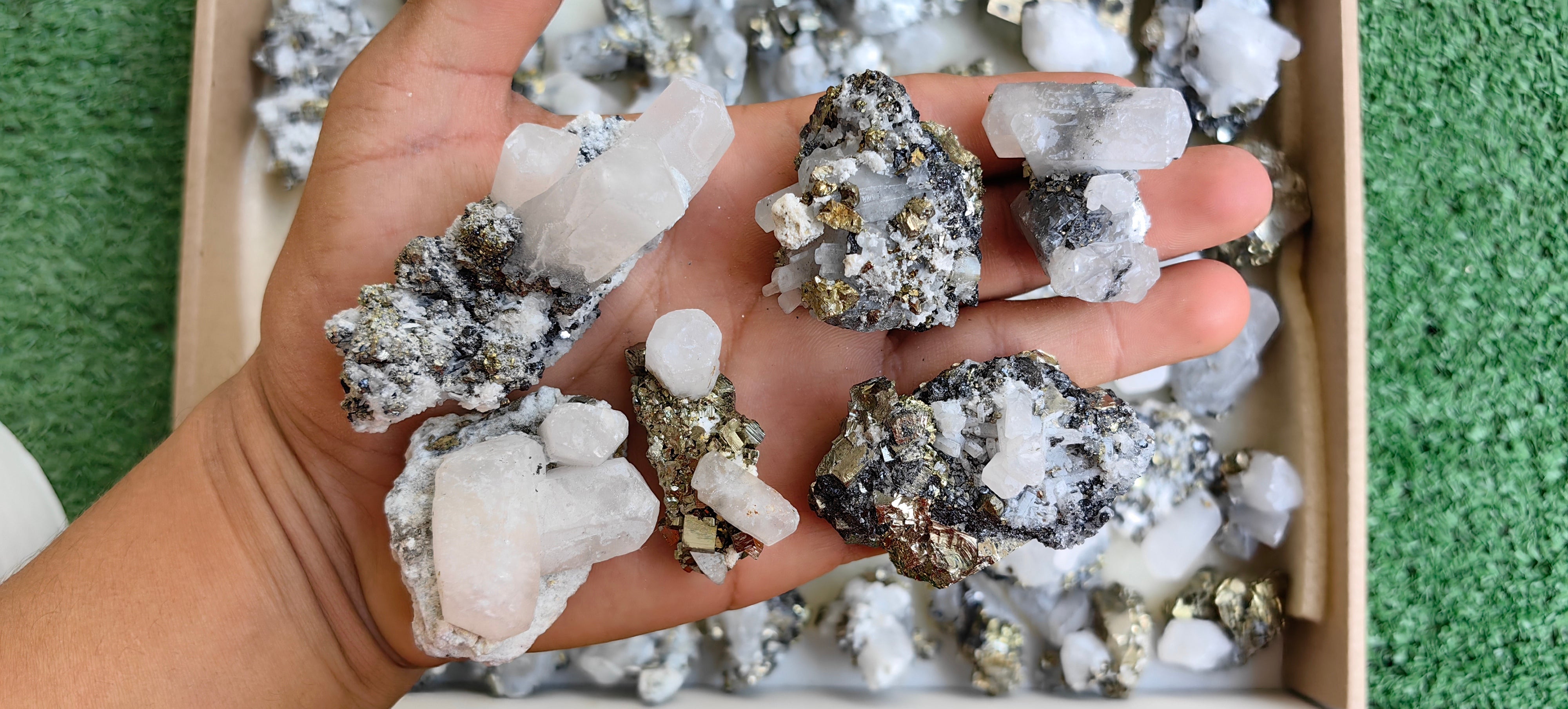 Lot 45 pcs Pyrite Cubic with Calcite