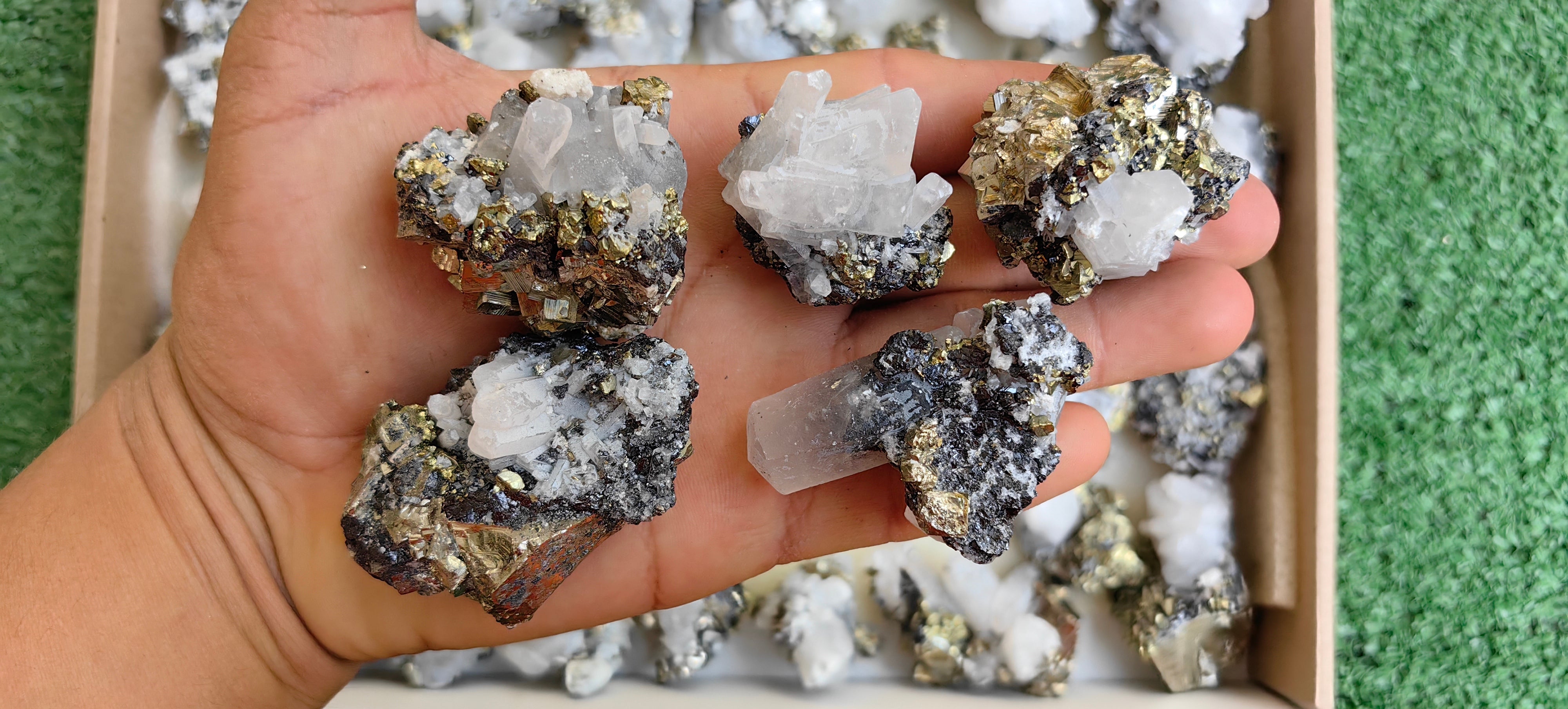 Lot 45 pcs Pyrite Cubic with Calcite