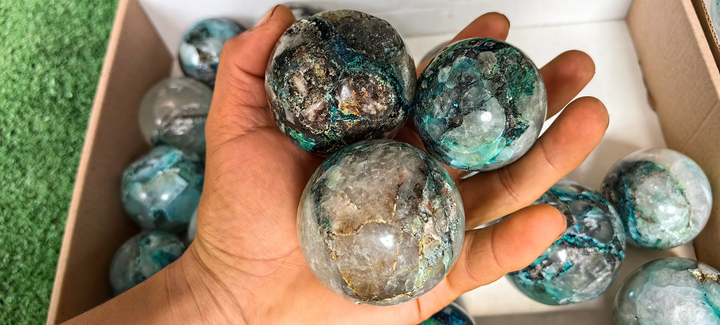 Lot 25 pc Chrysocolla Quartz Sphere