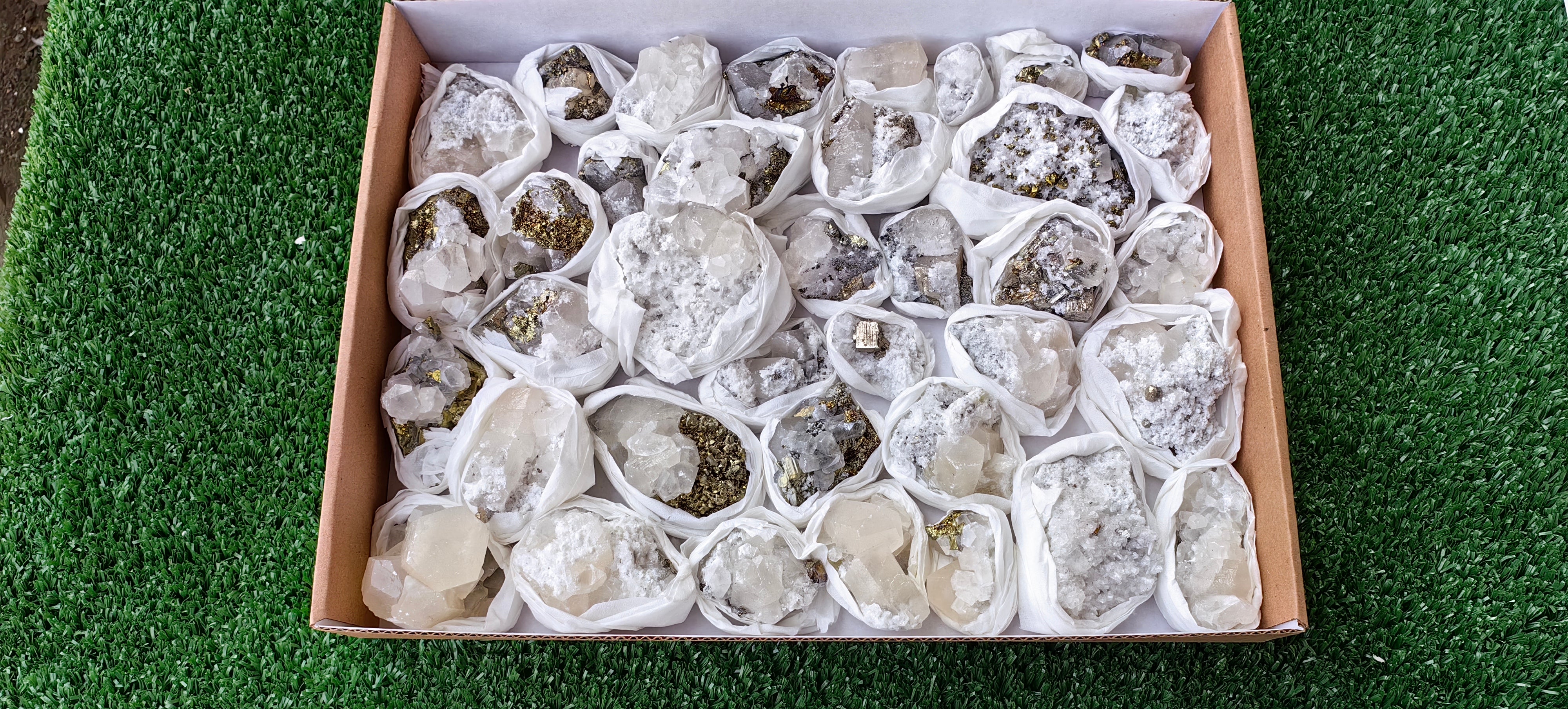 Lot 36 Pcs Pyrite with Calcite*