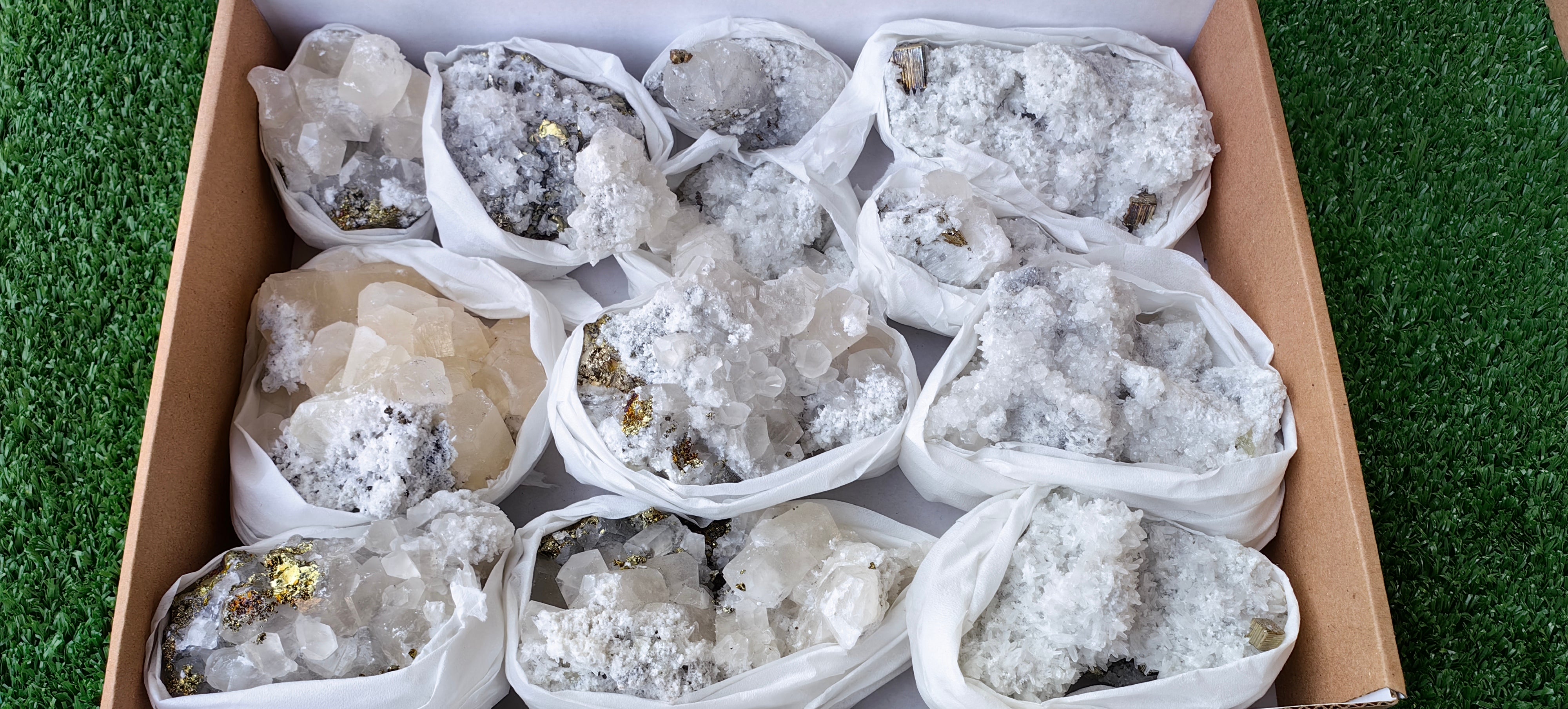 Lot 12 Pcs Pyrite with Calcite*