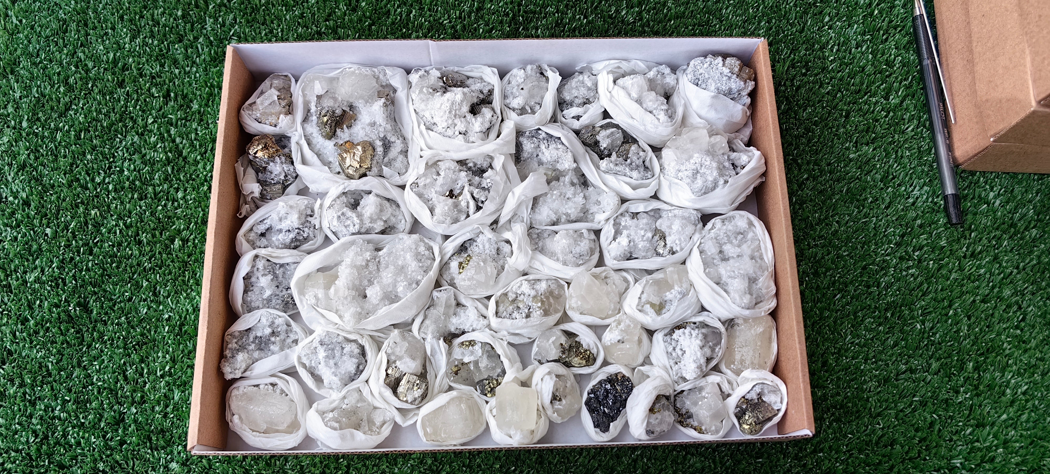 Lot 42 Pcs Pyrite with Calcite*