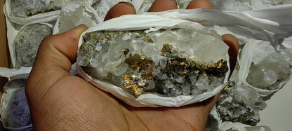 Lot 30 pieces calcite fluorescent chalcopyrite and pyrite*