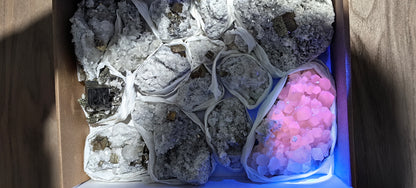 Lot 15 pieces calcite fluorescent chalcopyrite and pyrite***