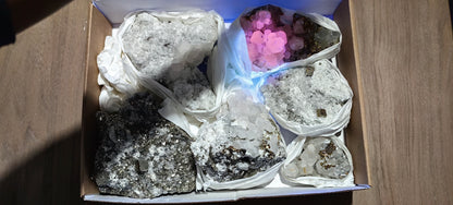 Lot 6 pieces calcite fluorescent chalcopyrite and pyrite*