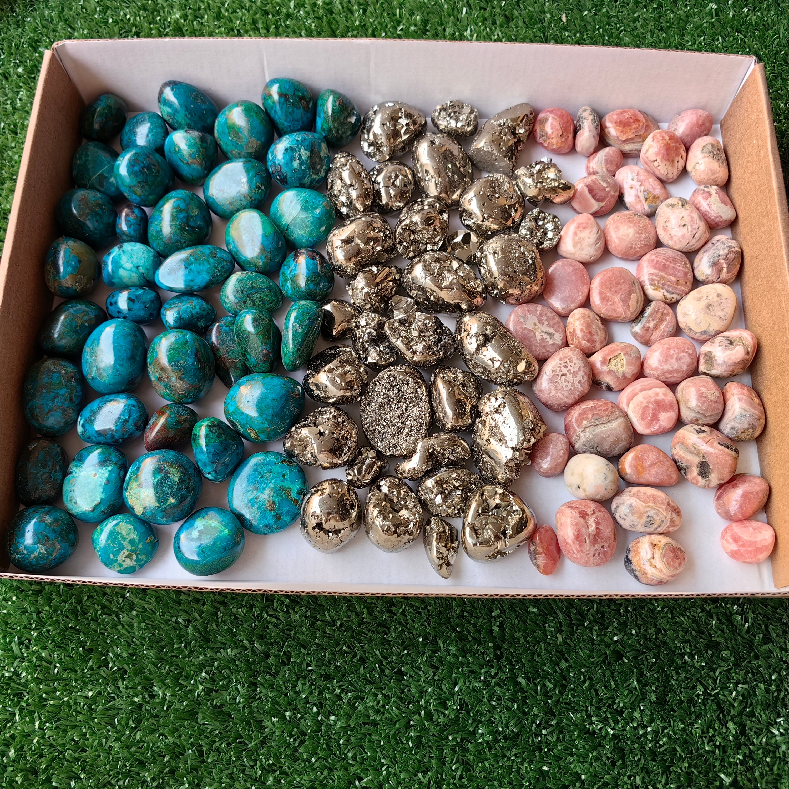 Tumbled Chrysocolla Pyrite Rhodochrosite