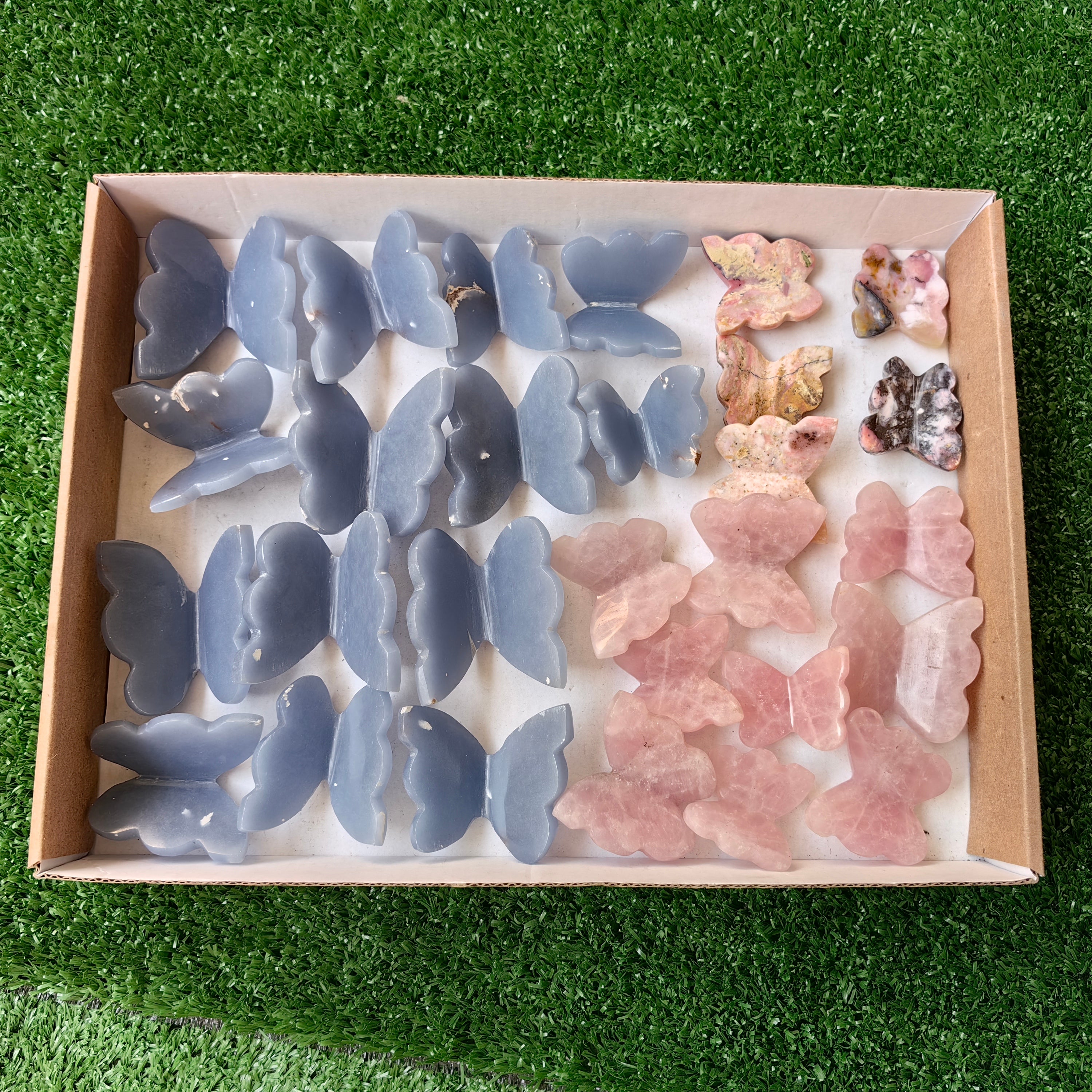 28 pcs Angelite / Rose Quartz Butterfly