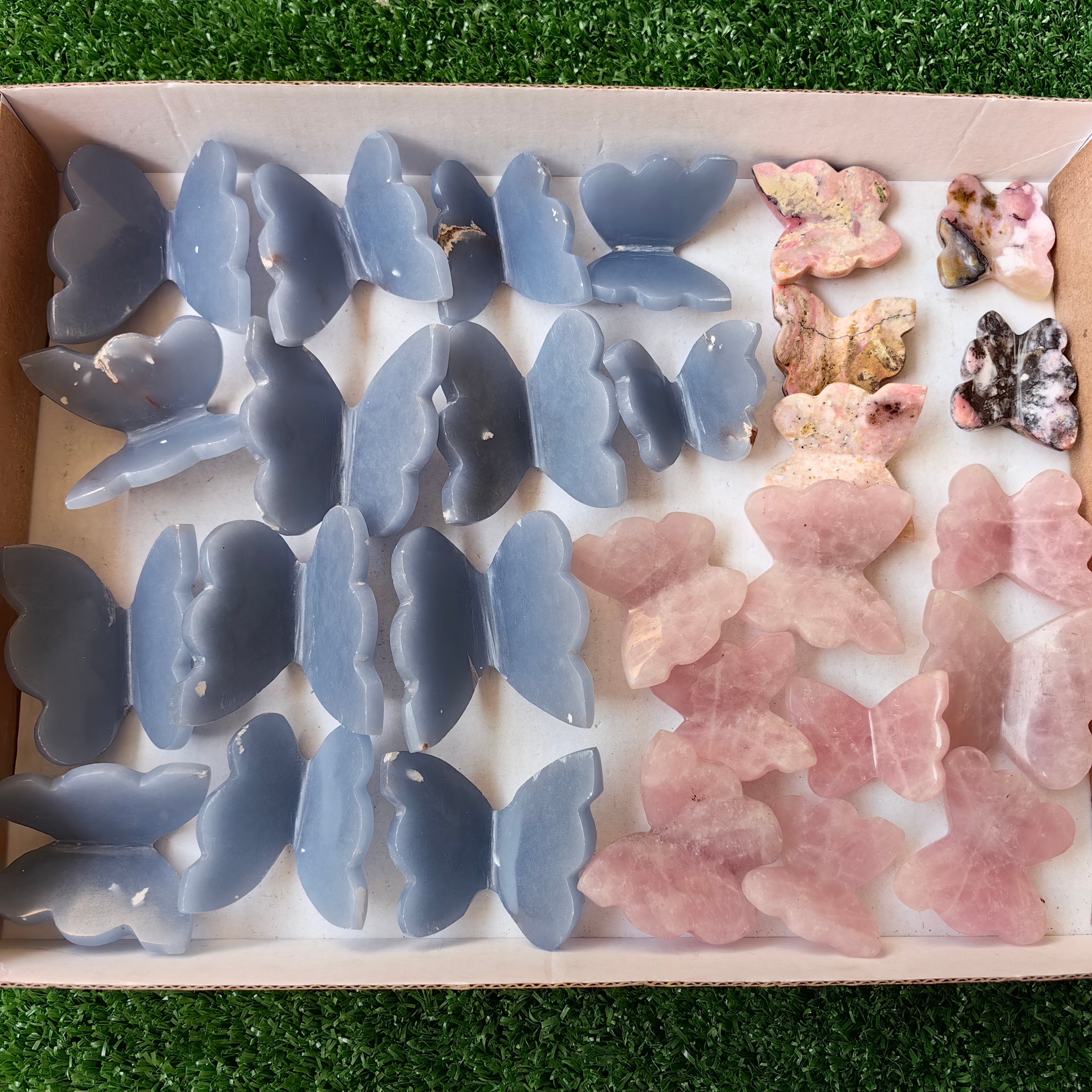28 pcs Angelite / Rose Quartz Butterfly