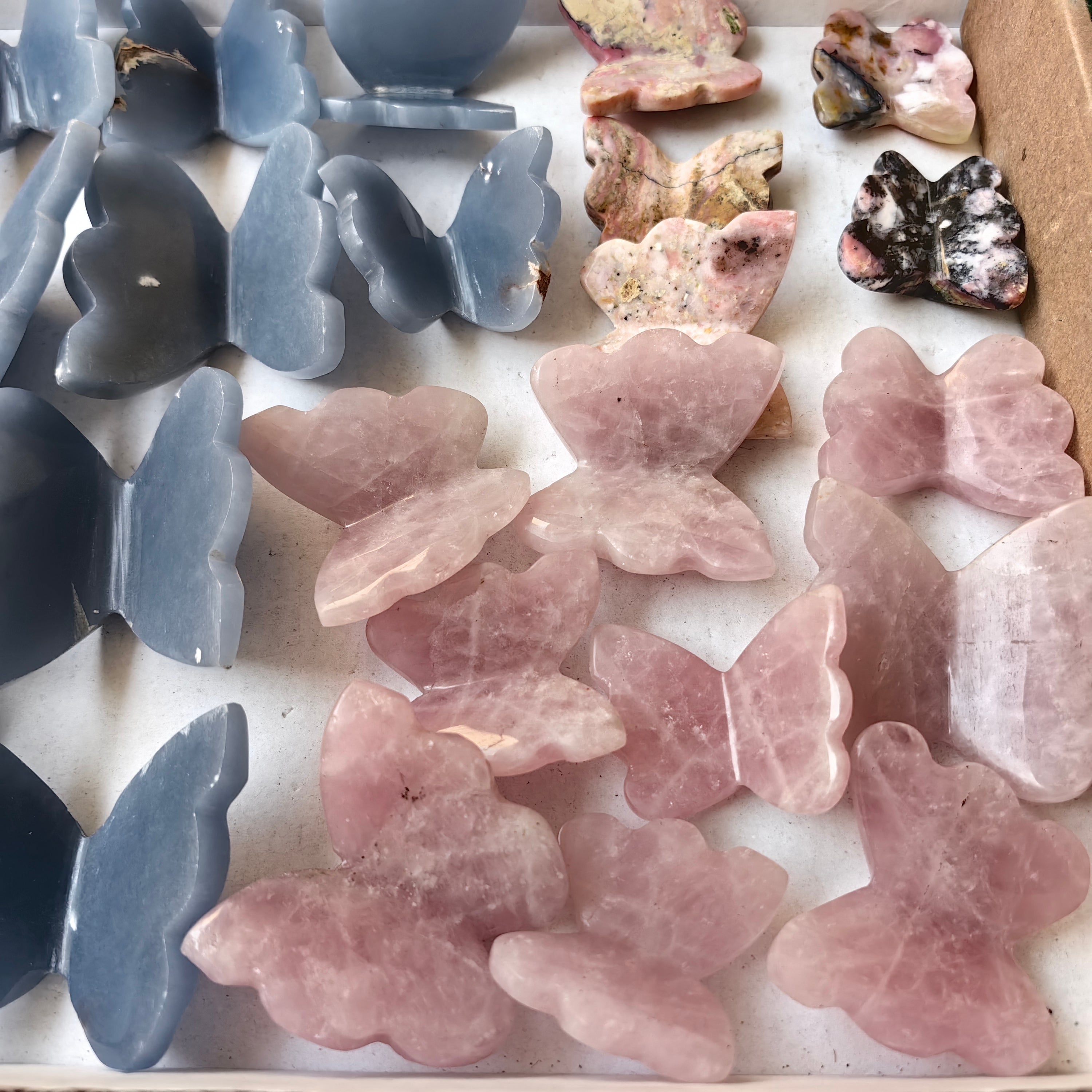 28 pcs Angelite / Rose Quartz Butterfly
