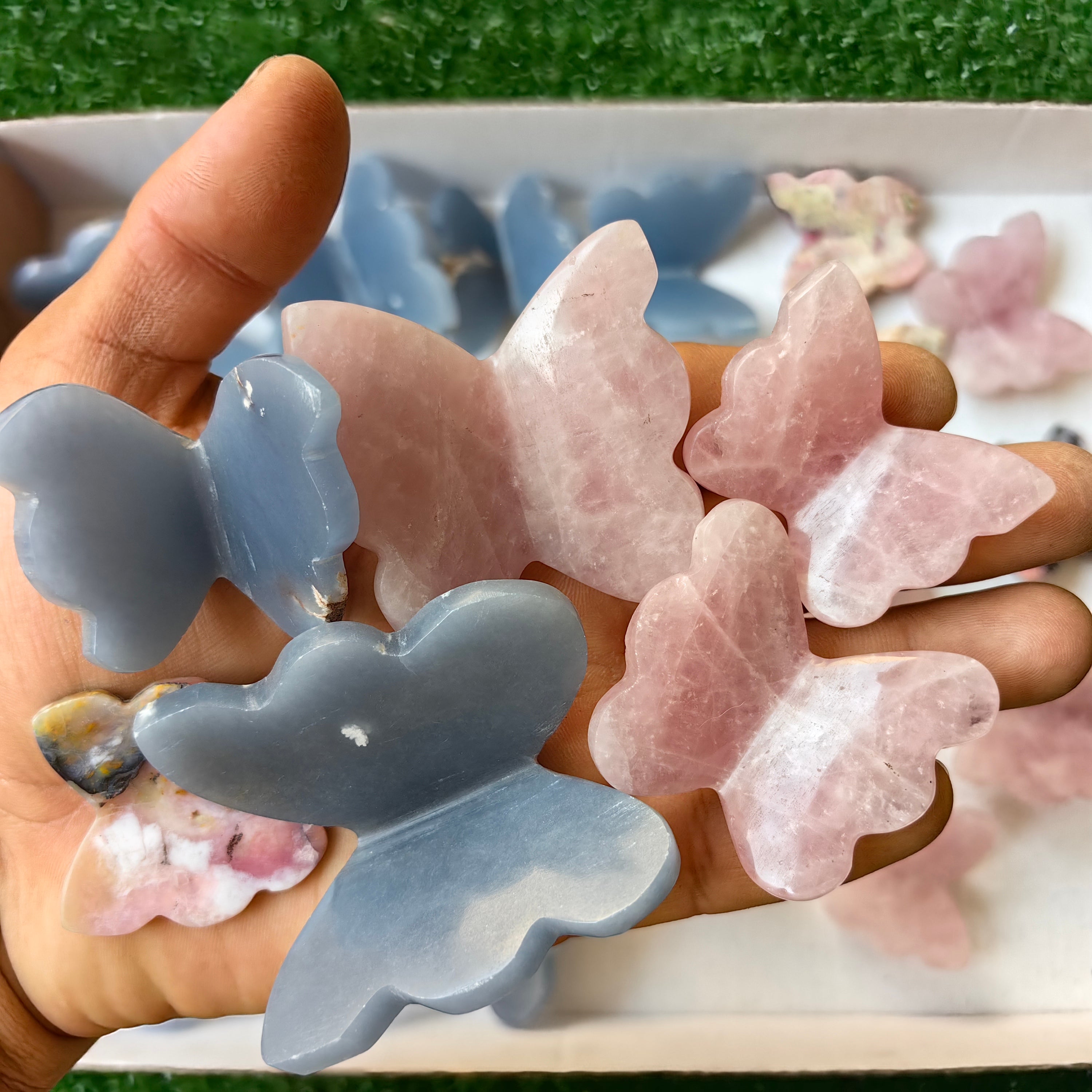 28 pcs Angelite / Rose Quartz Butterfly