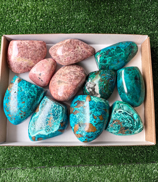 11 pcs free forms chrysocolla & rhodocrosite