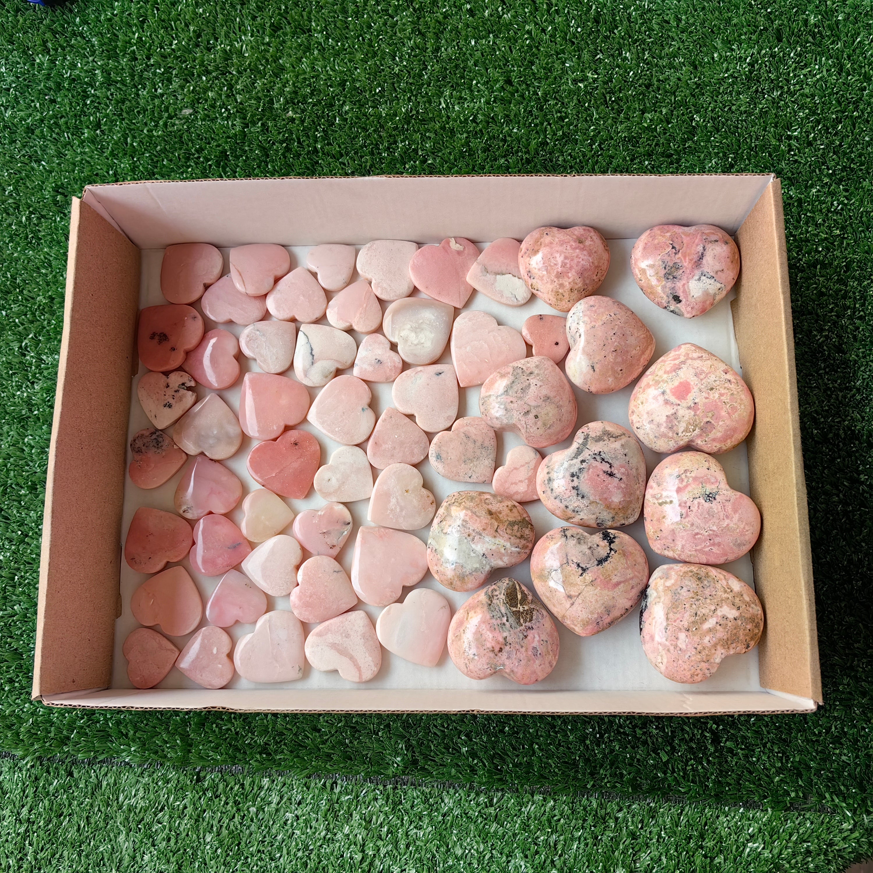 55 pc pink opal & rhodonite hearts