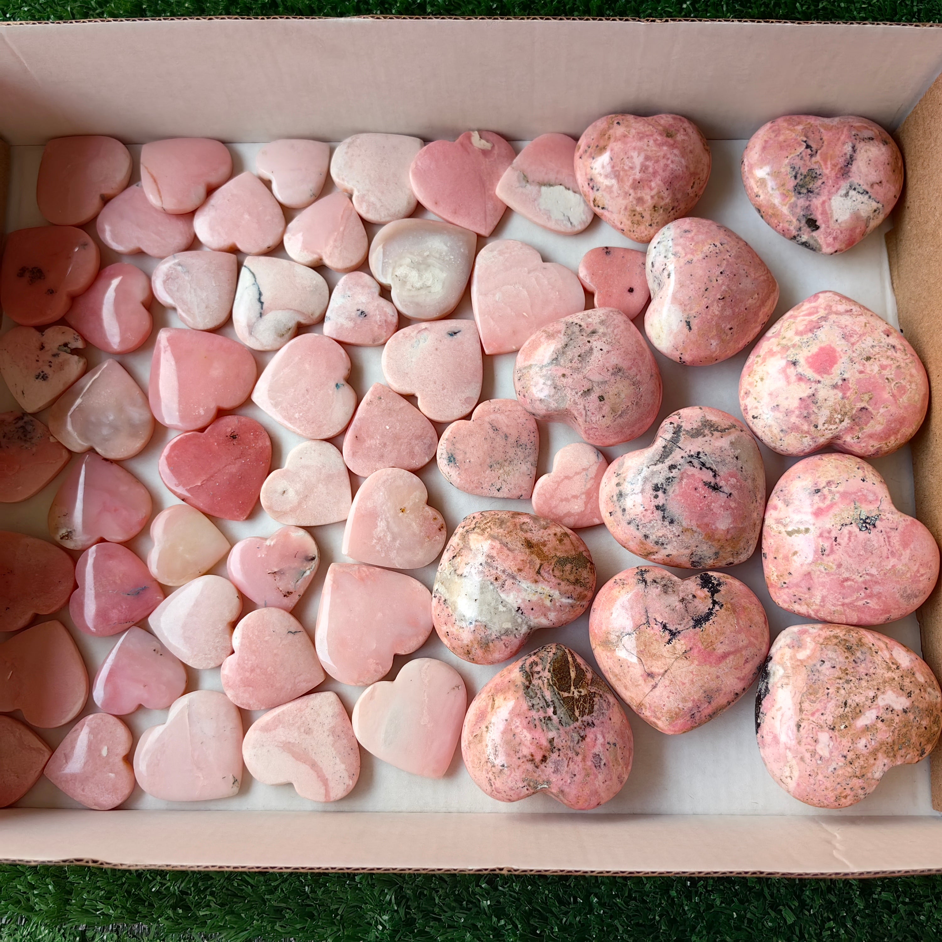 55 pc pink opal & rhodonite hearts