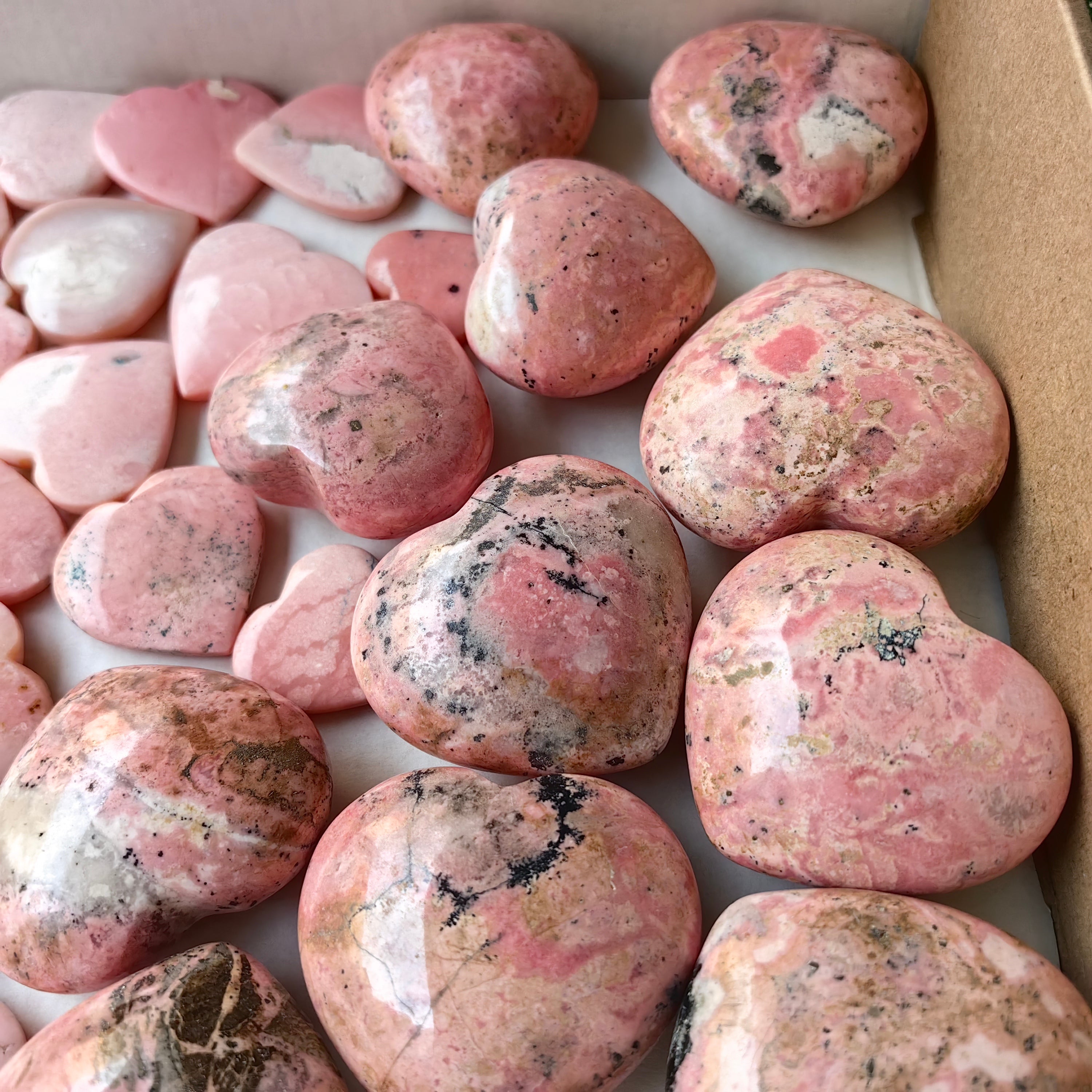 55 pc pink opal & rhodonite hearts