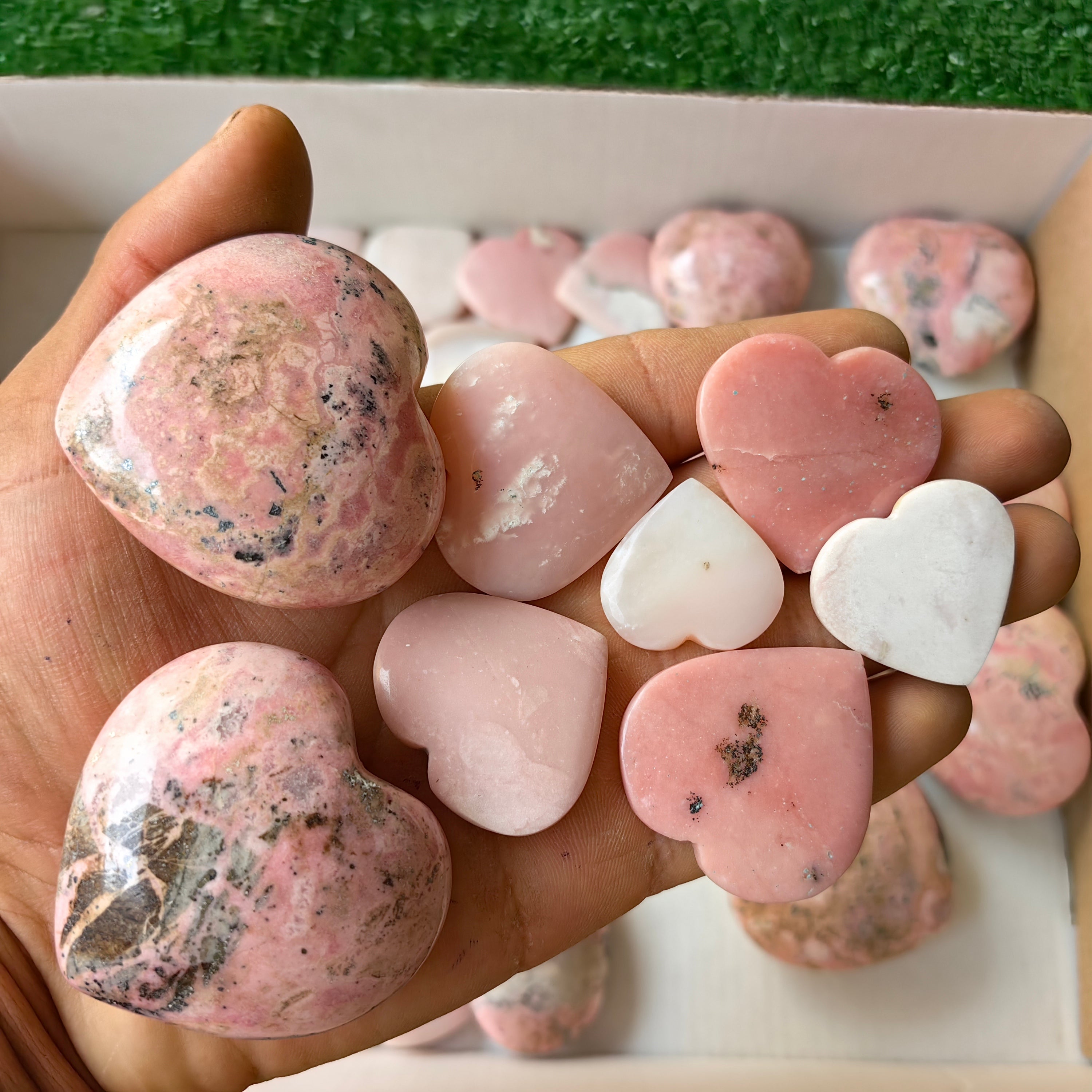 55 pc pink opal & rhodonite hearts