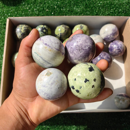 27 pc bolivianite & serpentine spheres