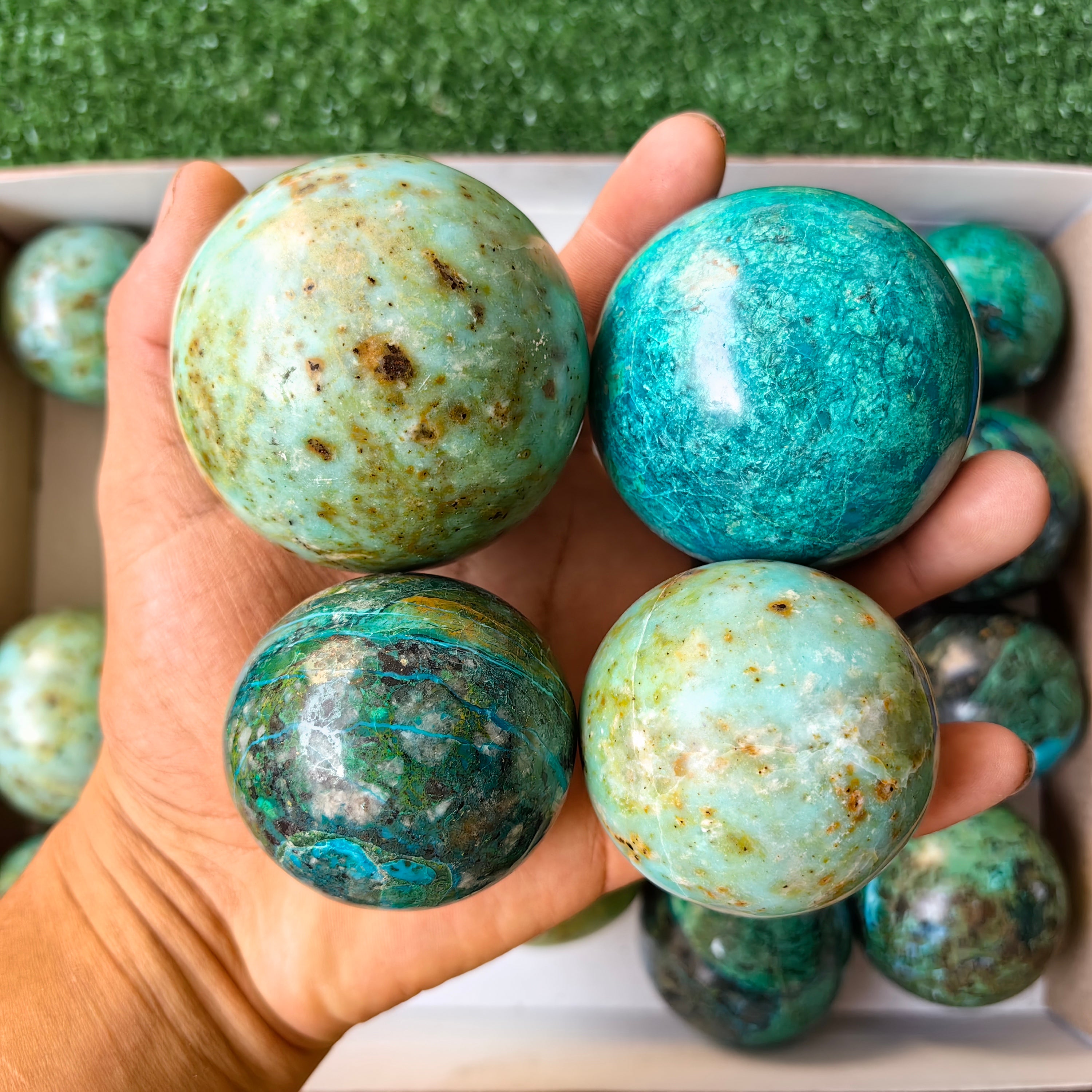 20 pc chrysocolla & chrysoprase spheres