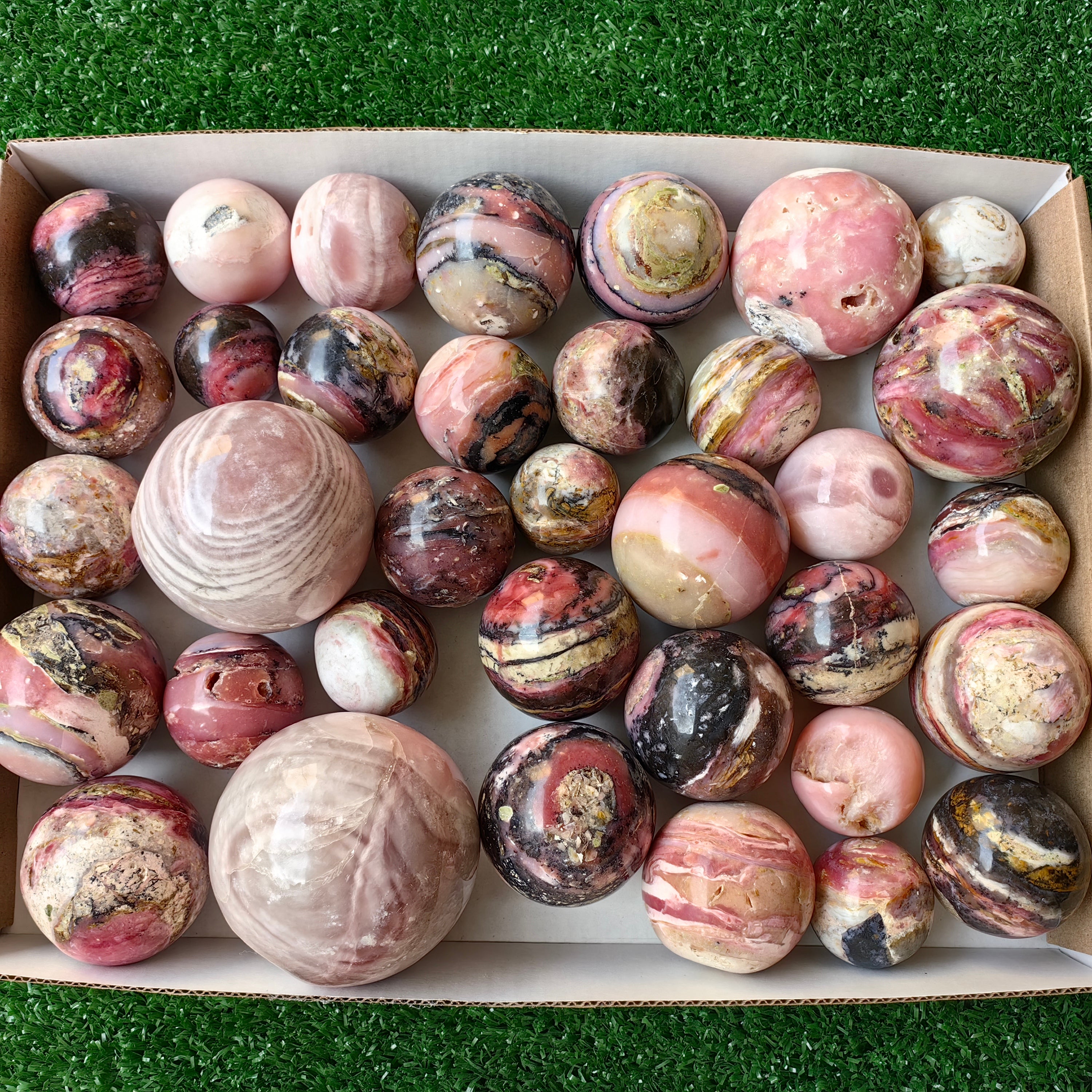 35 pc pink opal spheres