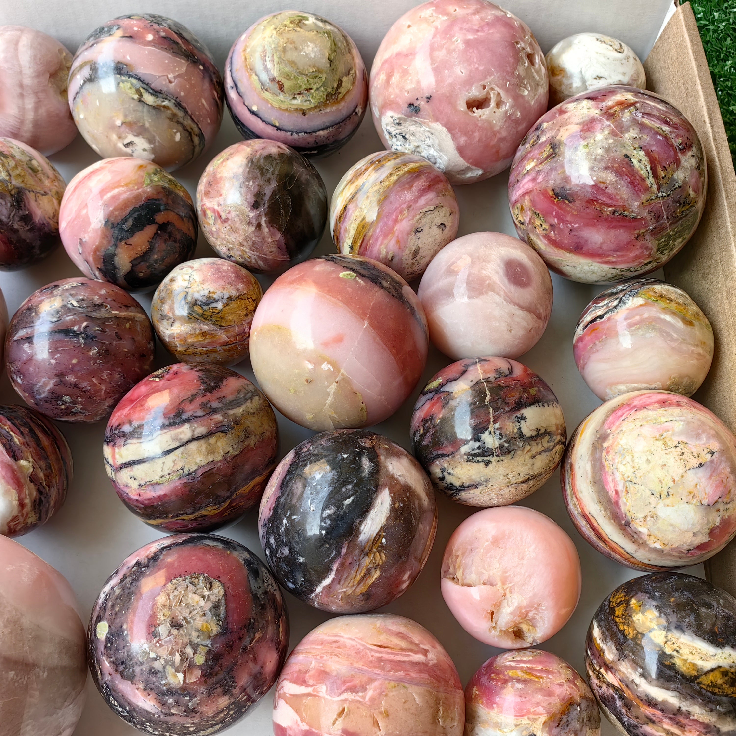 35 pc pink opal spheres