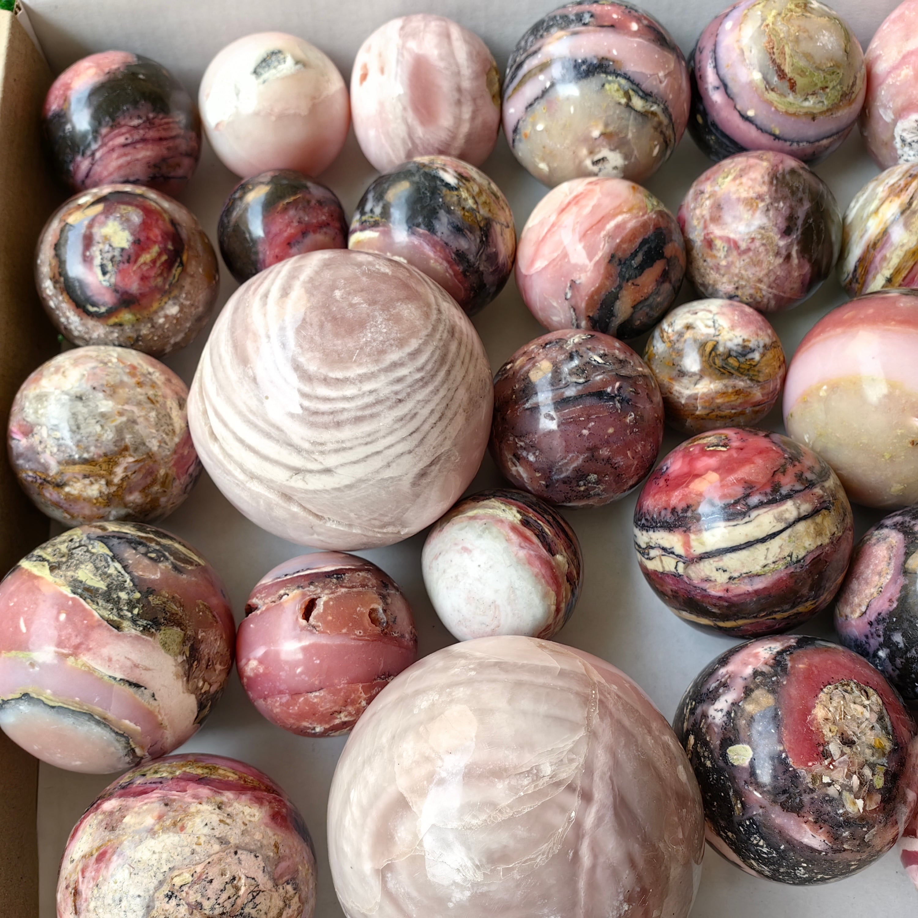 35 pc pink opal spheres