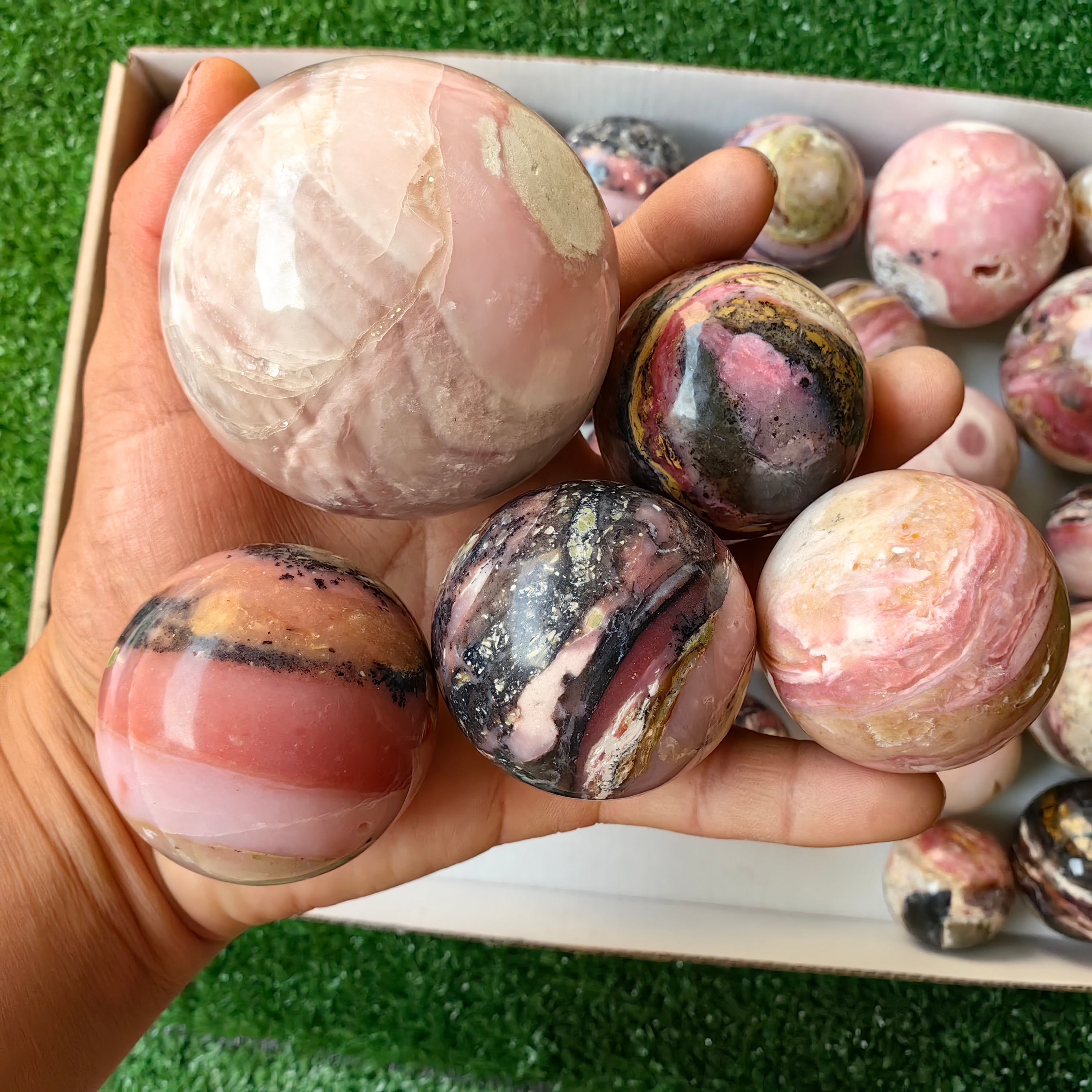 35 pc pink opal spheres