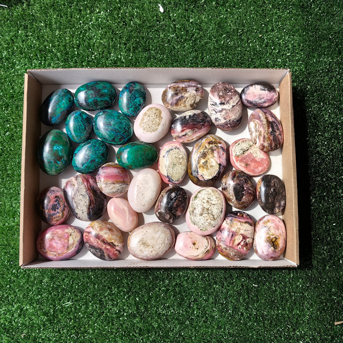 32 pc pink opal & chrysocolla palms