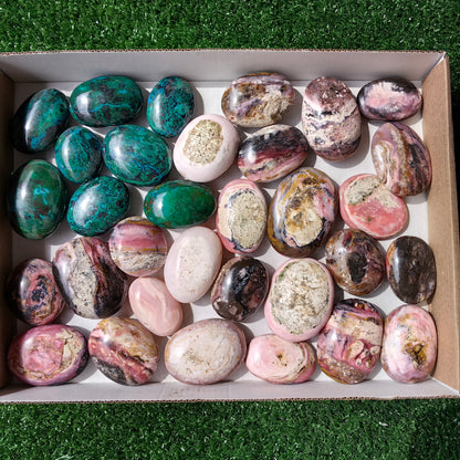 32 pc pink opal & chrysocolla palms