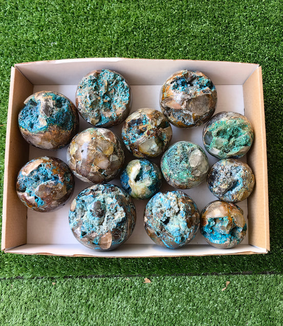 13 pc chrysocolla quartz drusy spheres