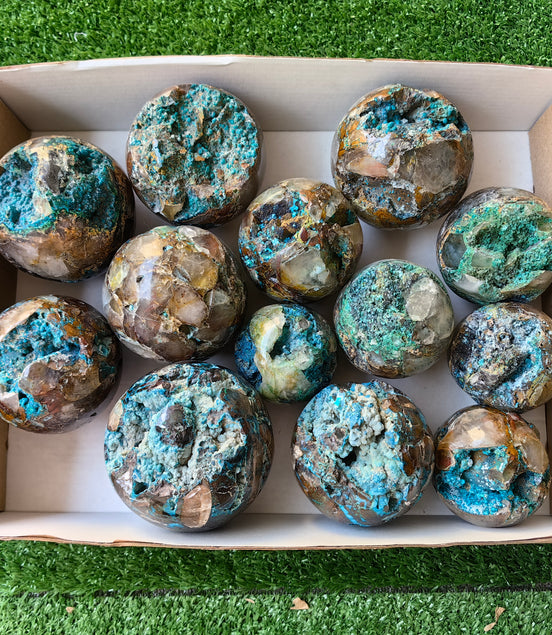13 pc chrysocolla quartz drusy spheres