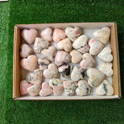 30 pc mangano calcite with rhodonite hearts