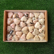 30 pc mangano calcite with rhodonite hearts