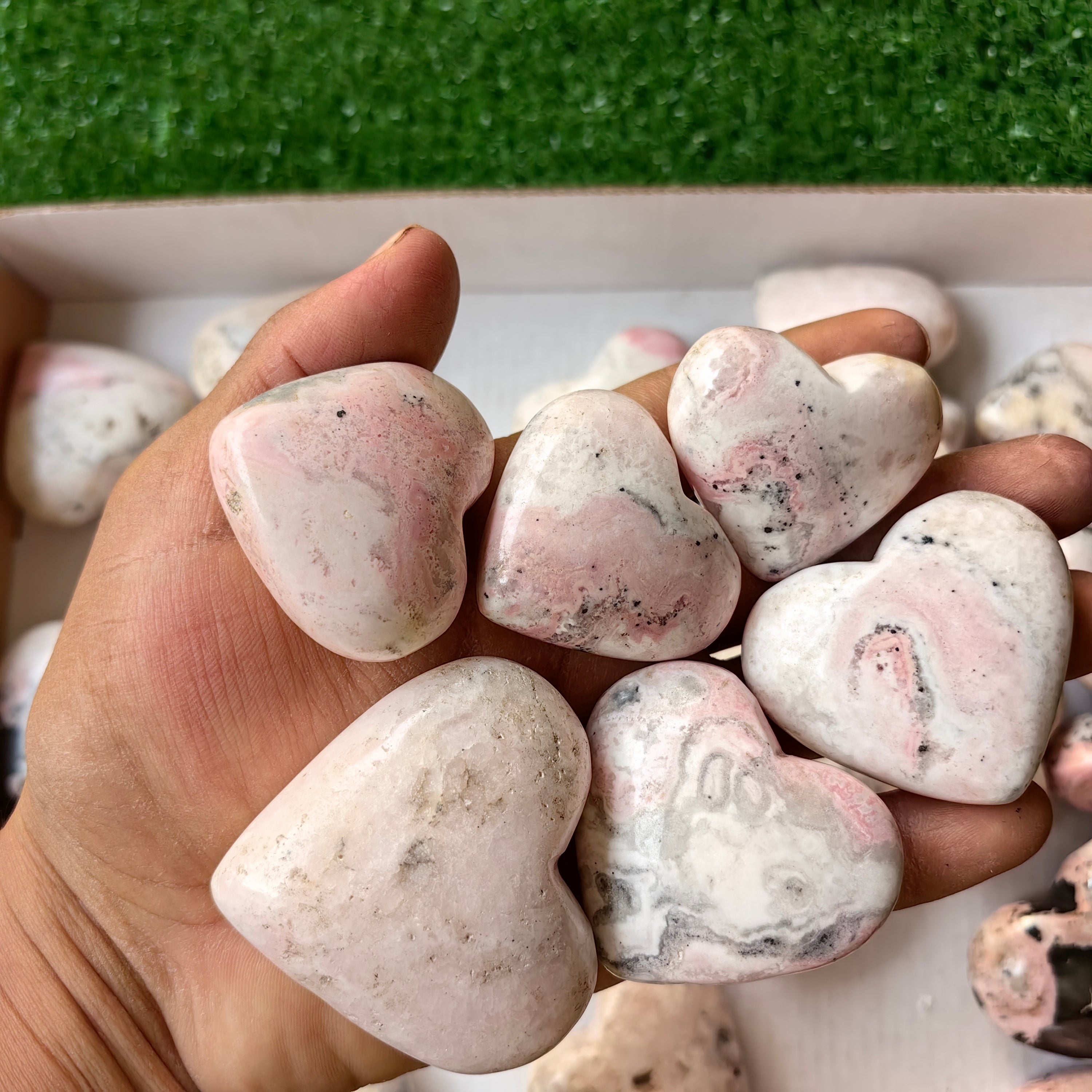 33 pc mangano calcite with rhodonite hearts